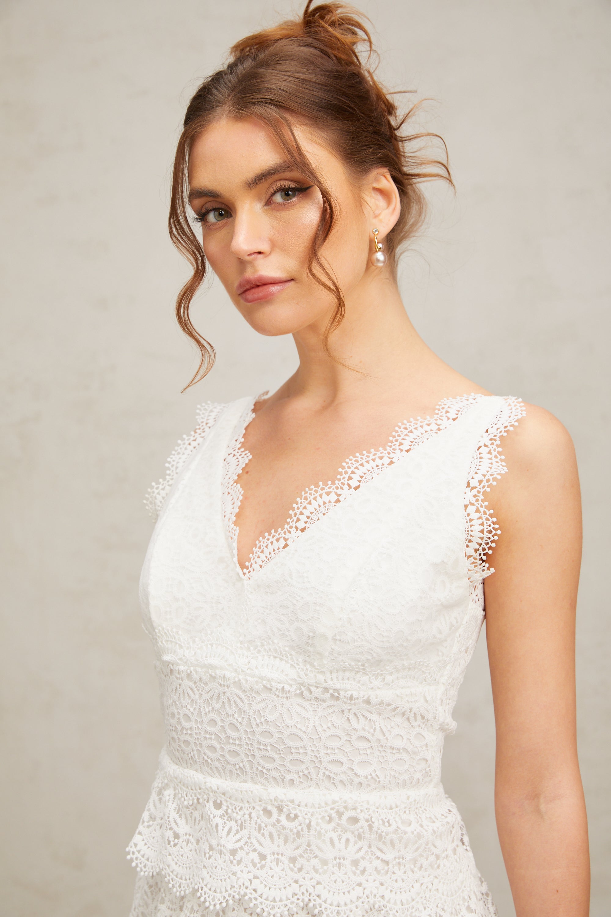 Lucie white lace tiered mini dress