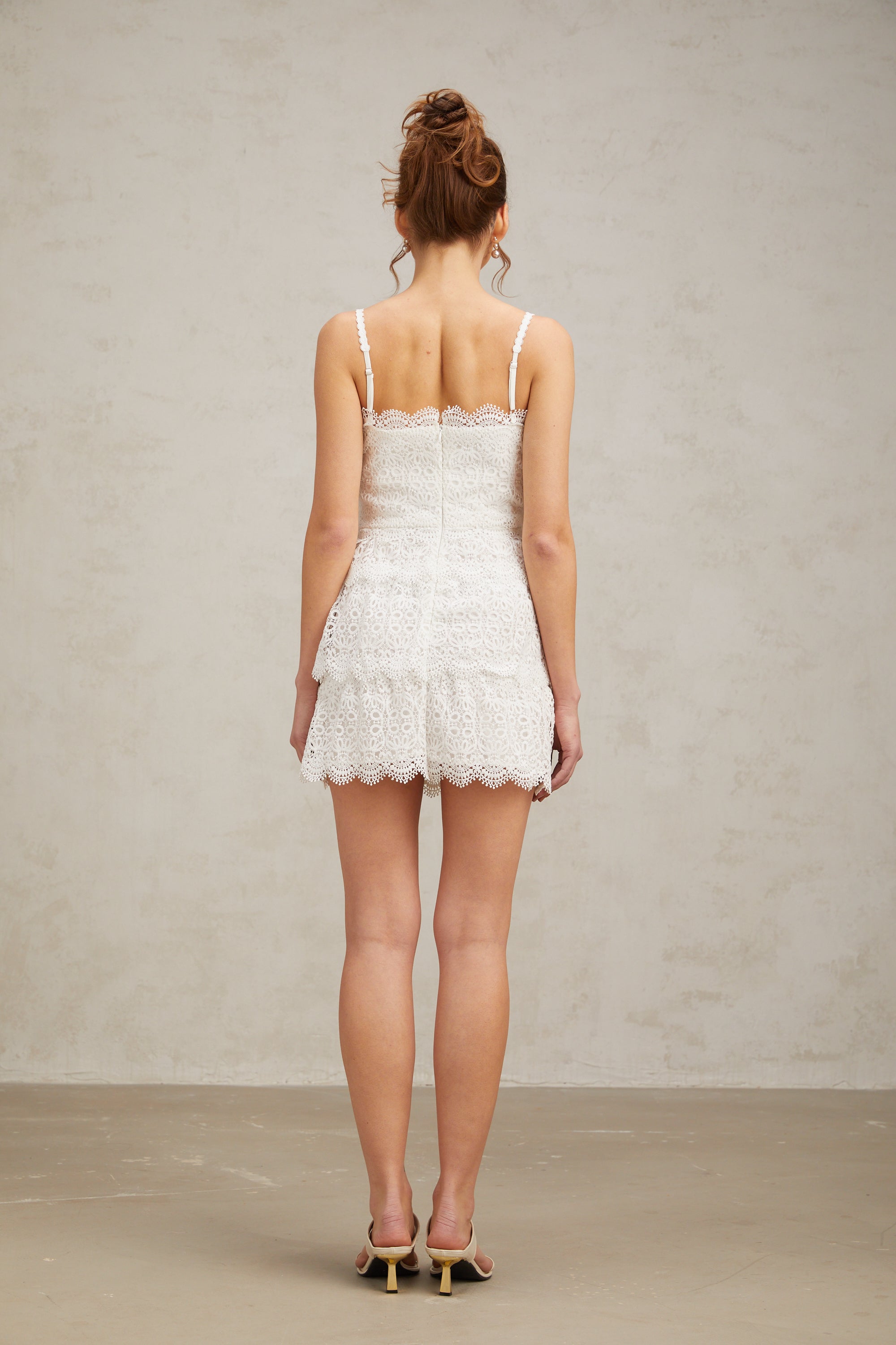 Lucie white lace tiered mini dress