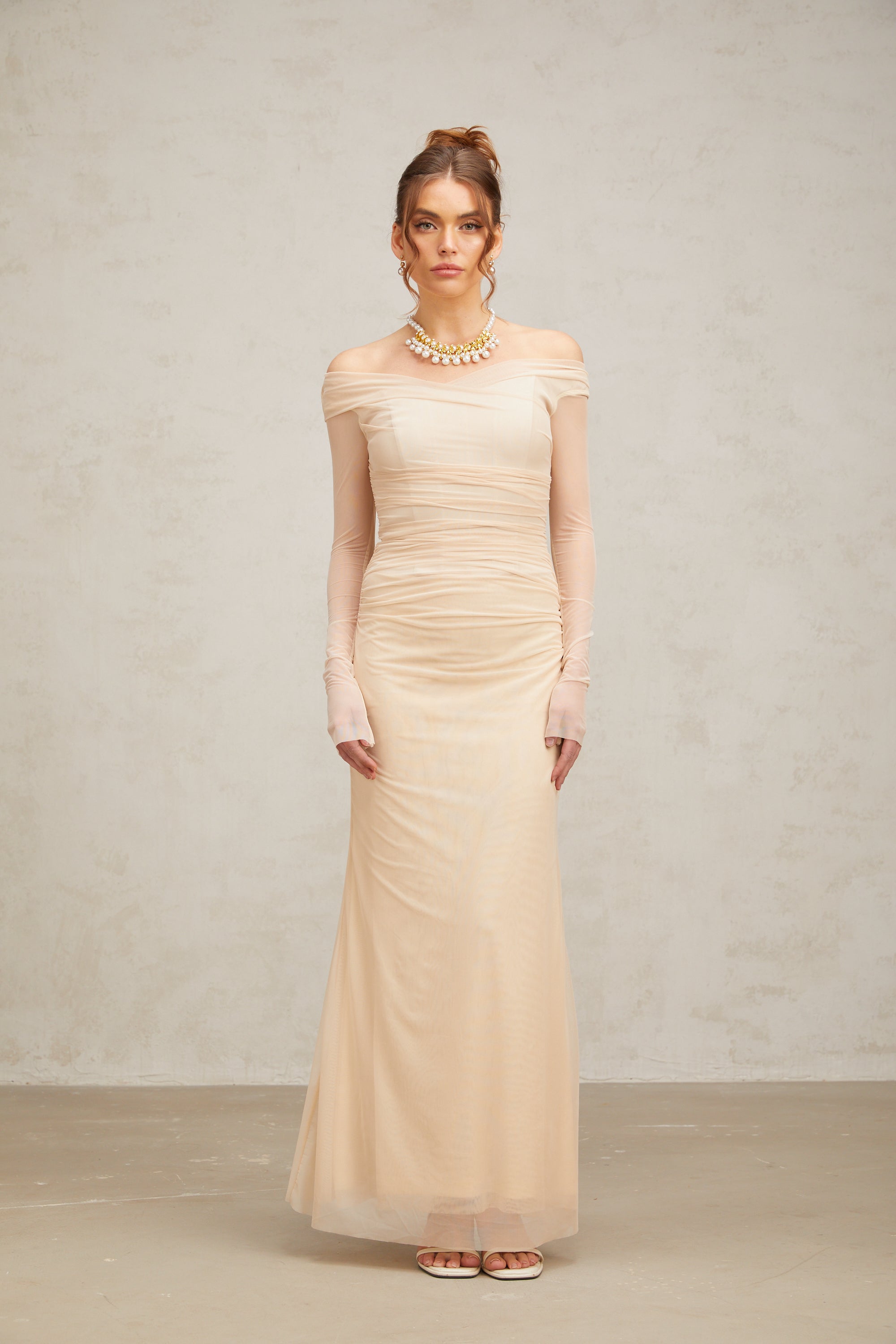 Quintina ruched tulle maxi dress