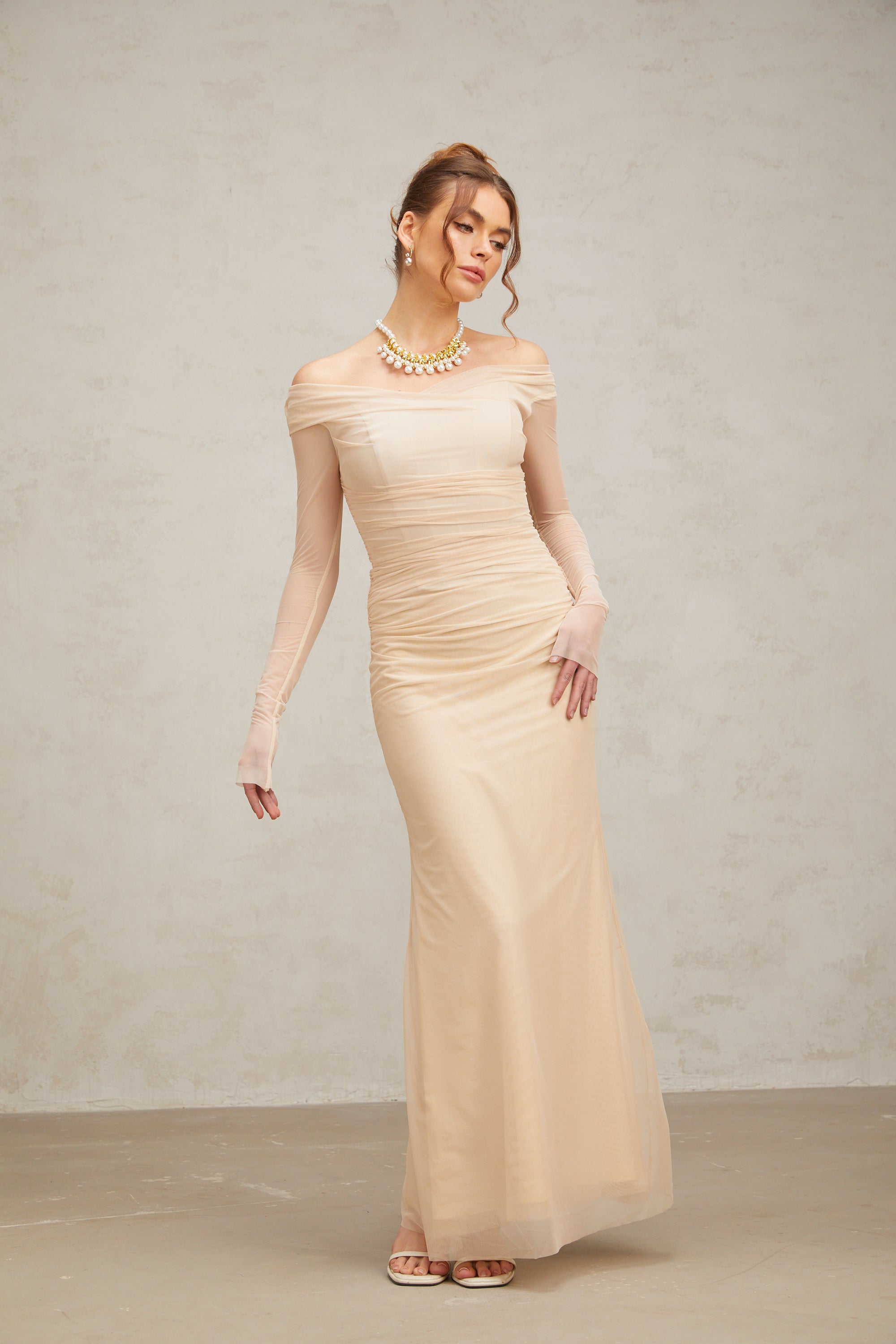 Quintina ruched tulle maxi dress