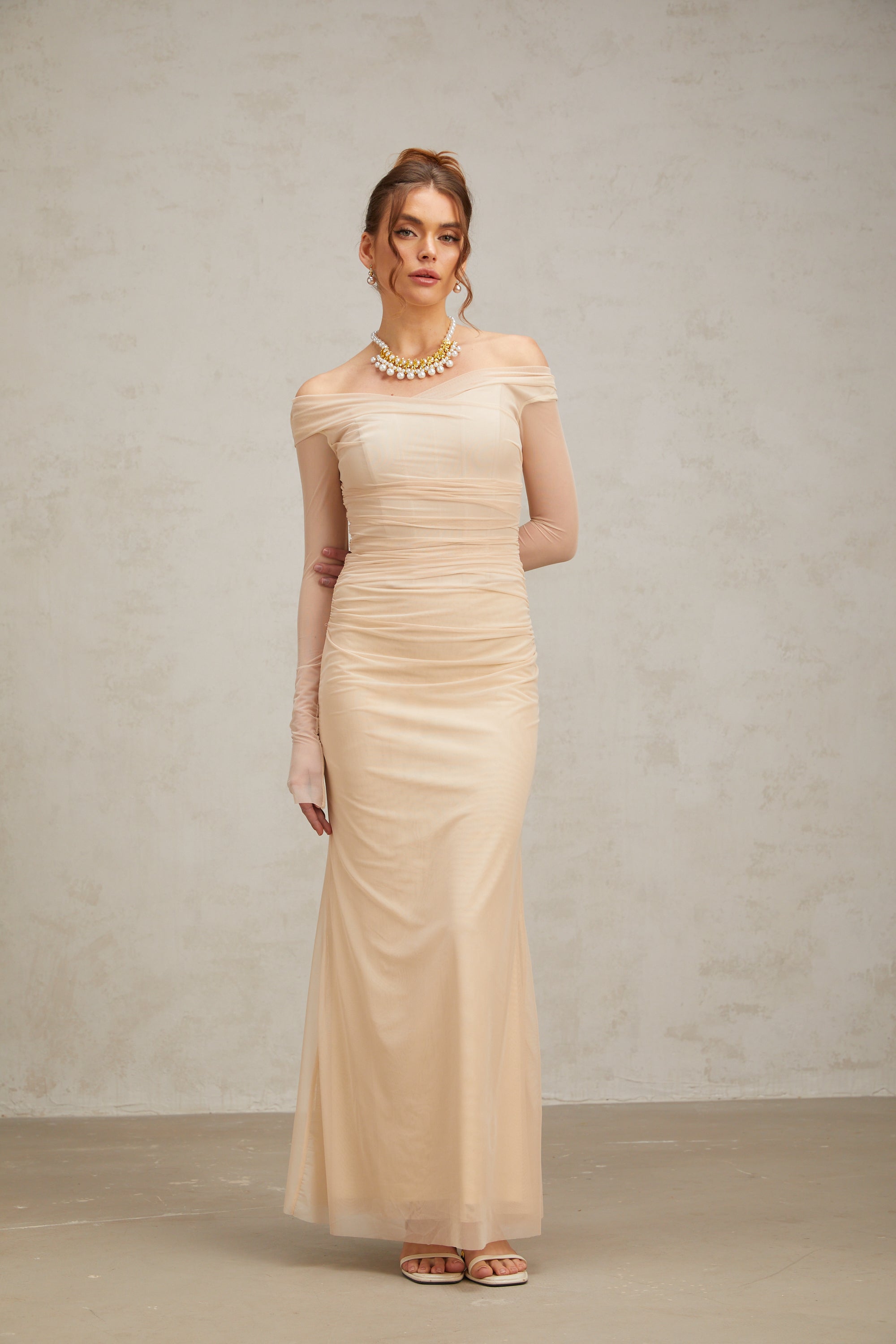 Quintina ruched tulle maxi dress