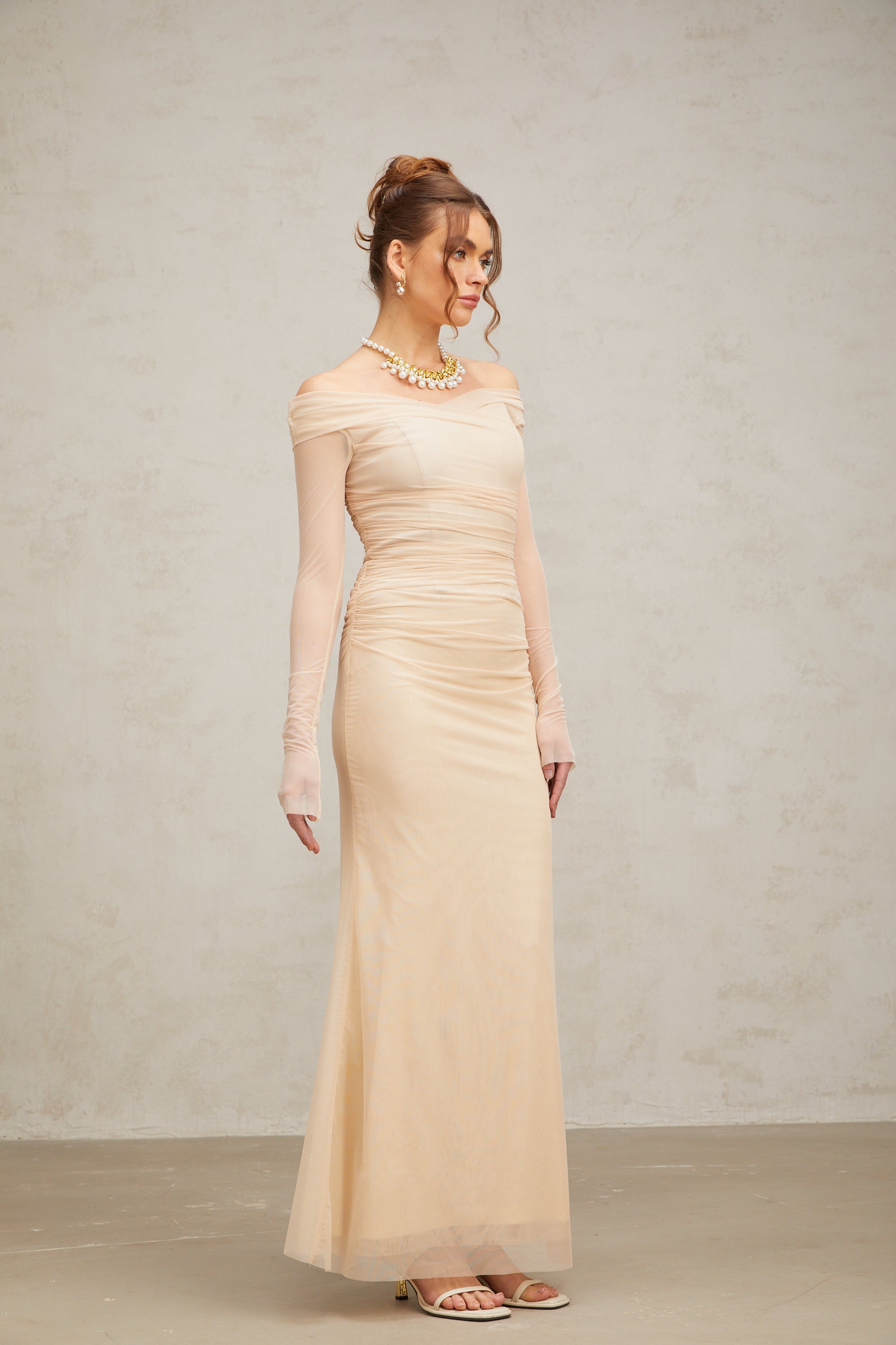 Quintina ruched tulle maxi dress