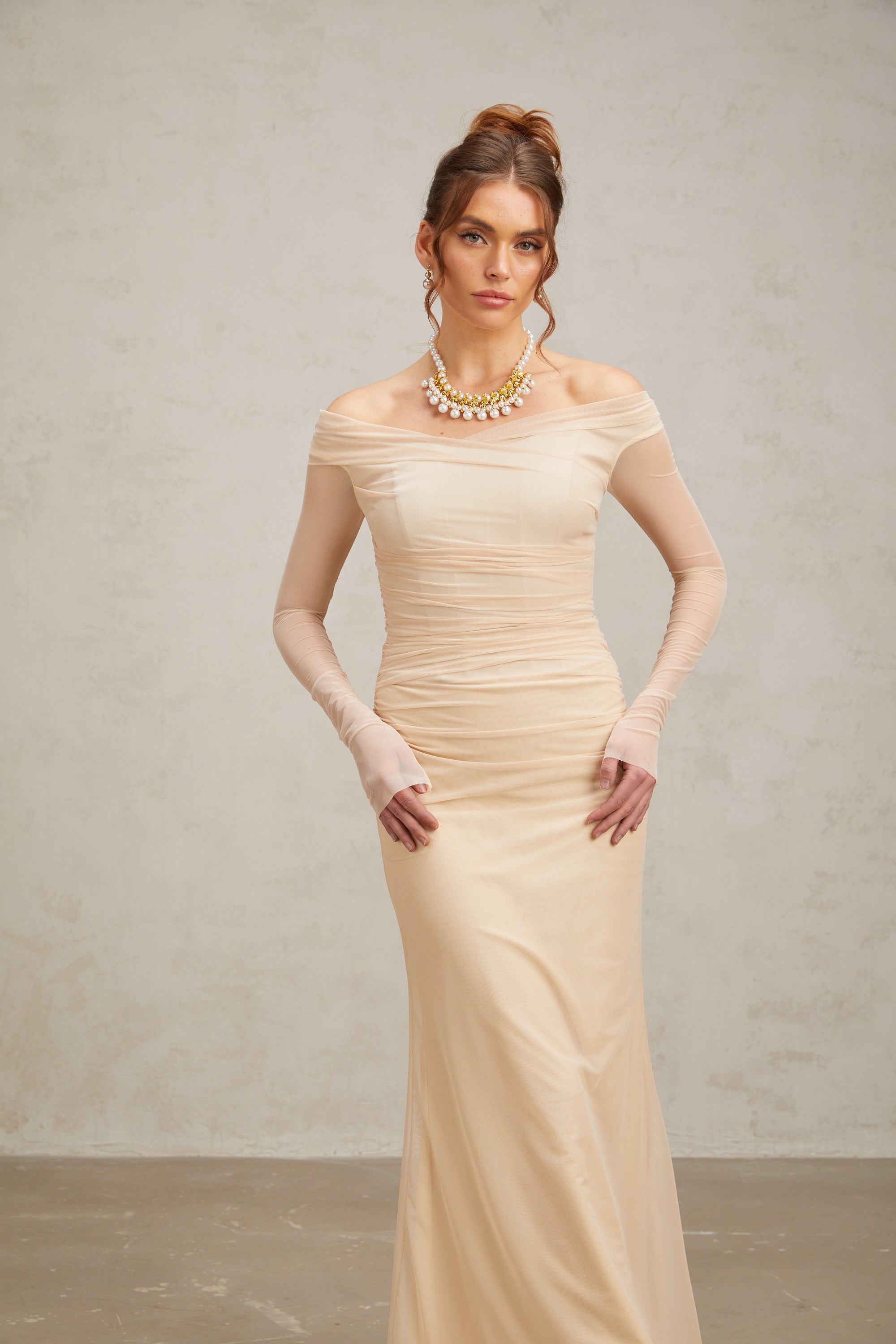 Quintina ruched tulle maxi dress