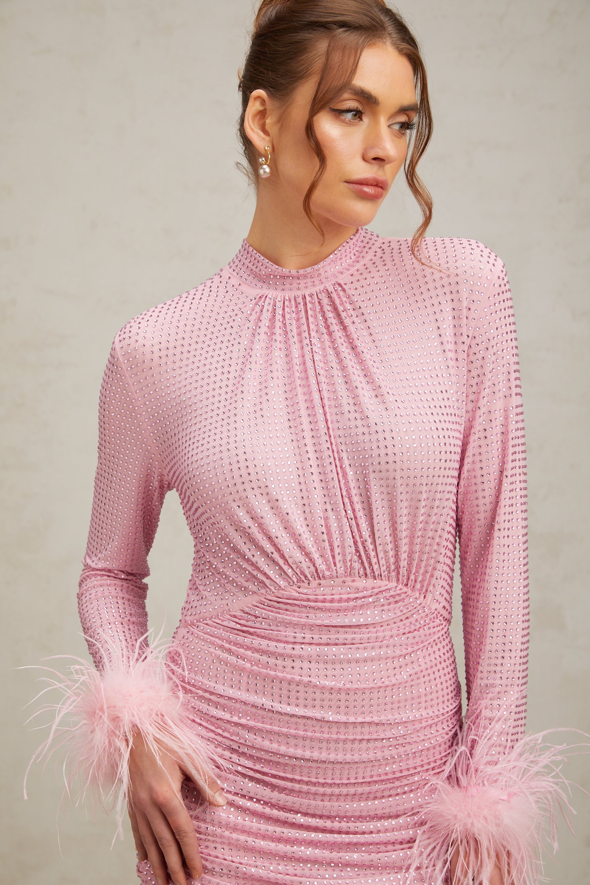 Celina pink stud-embellished ruched mini dress