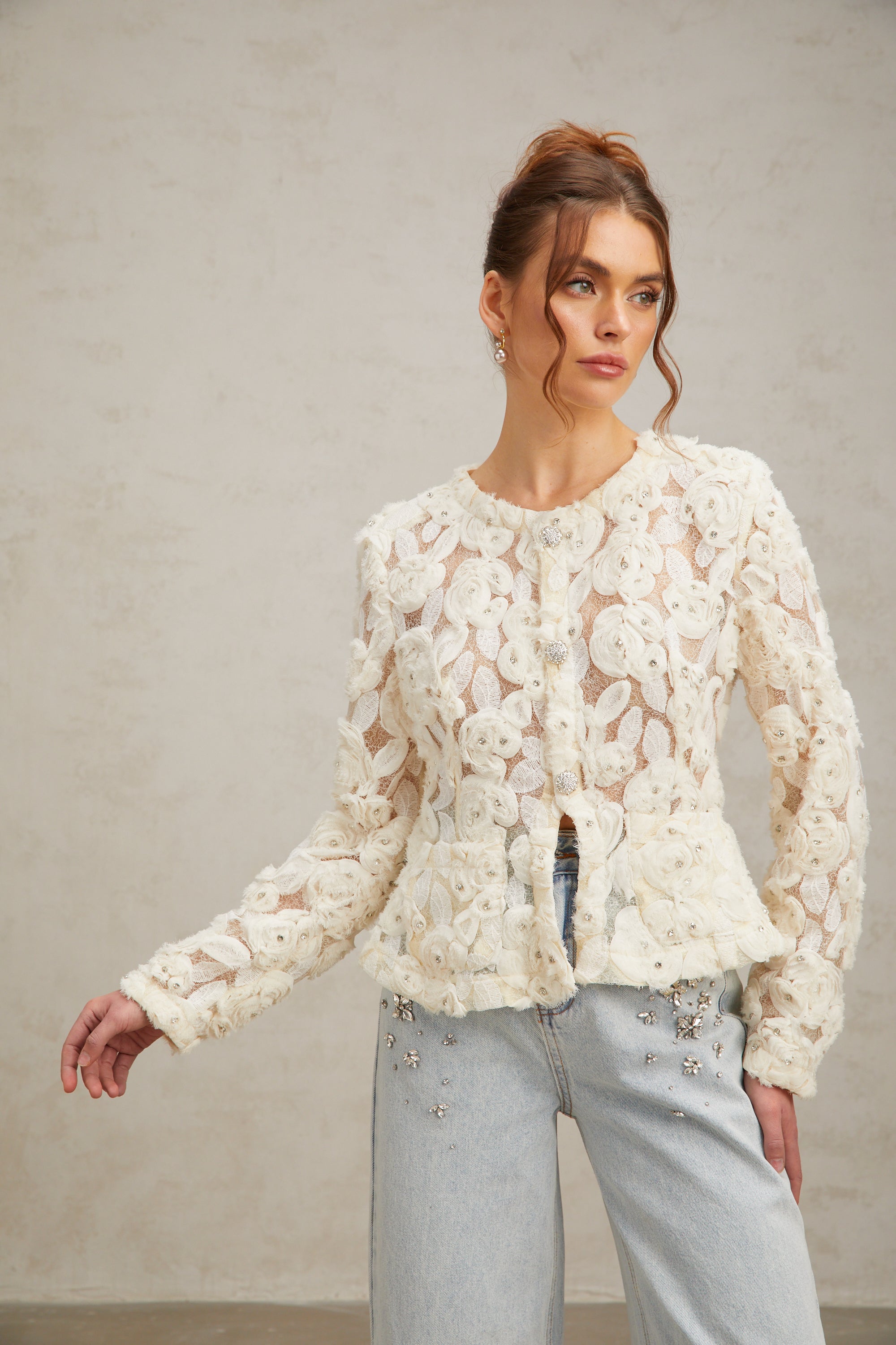 Marianne floral-appliqué embellished jacket