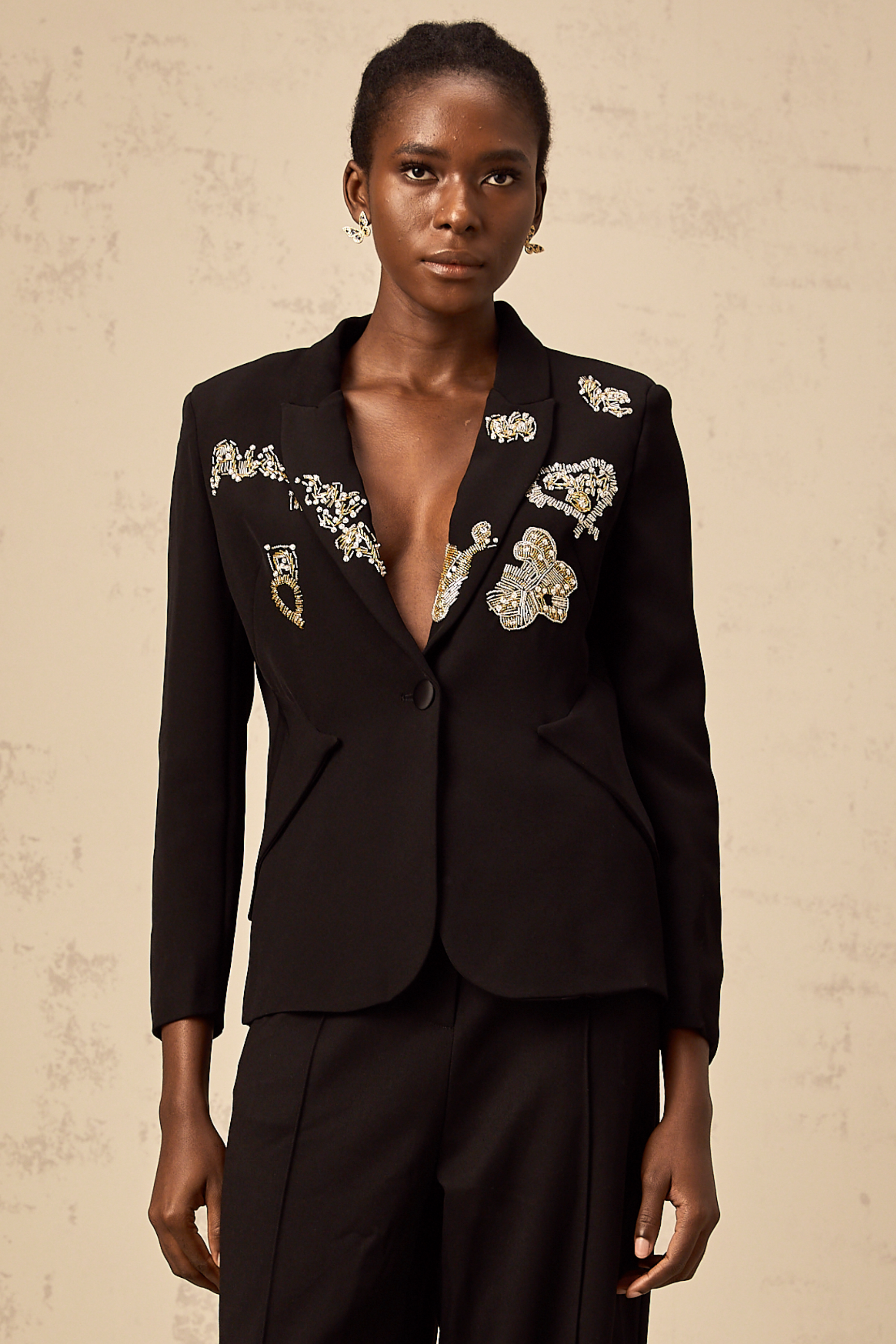 Ximena black bead-embroidery blazer