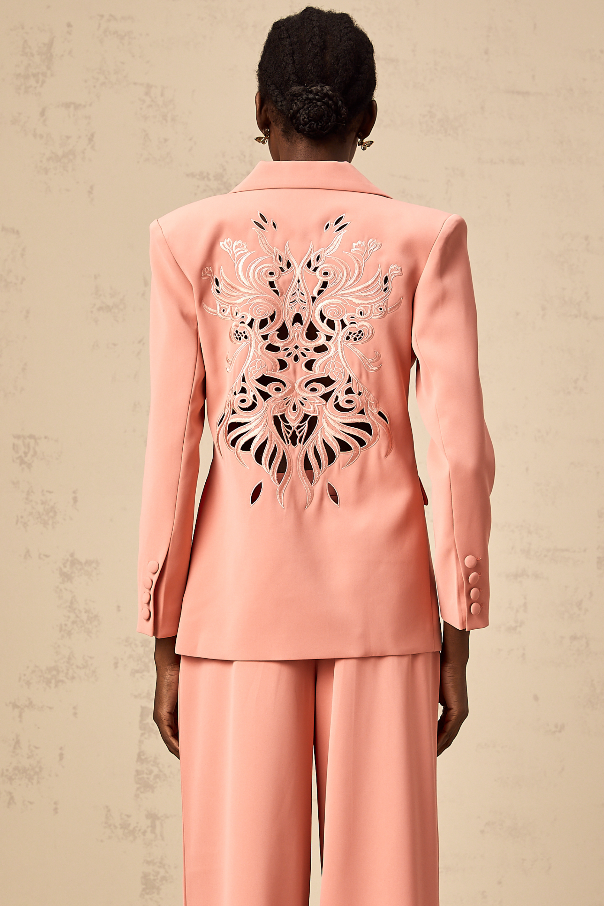 Zoé pink embroidery cut-out blazer & trousers matching set