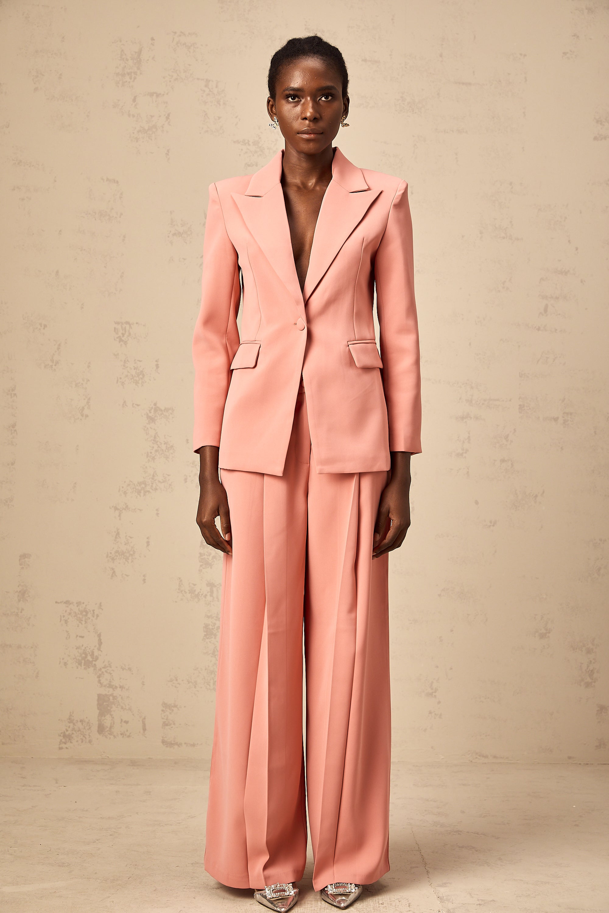 Zoé pink embroidery cut-out blazer & trousers matching set