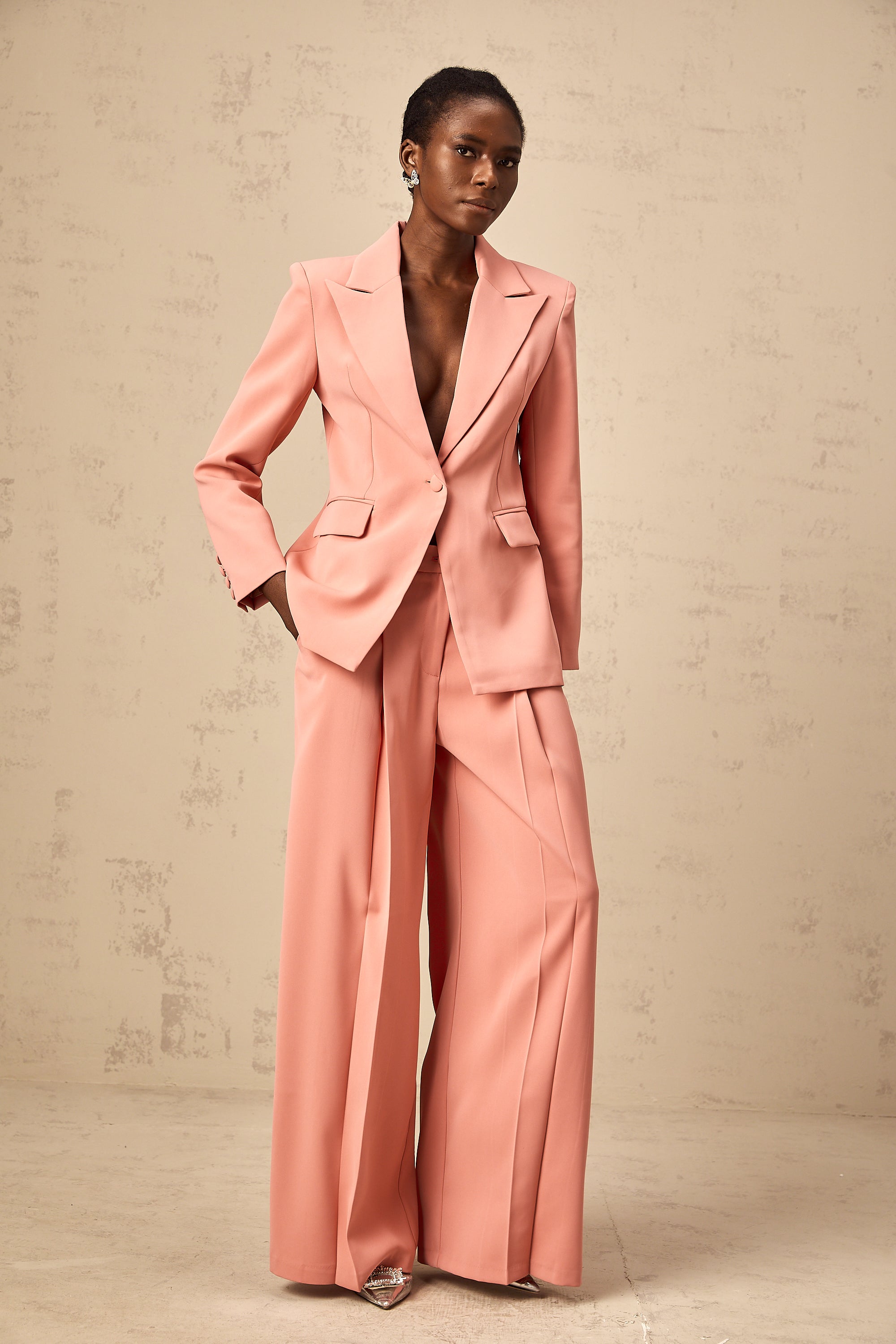 Zoé pink embroidery cut-out blazer & trousers matching set