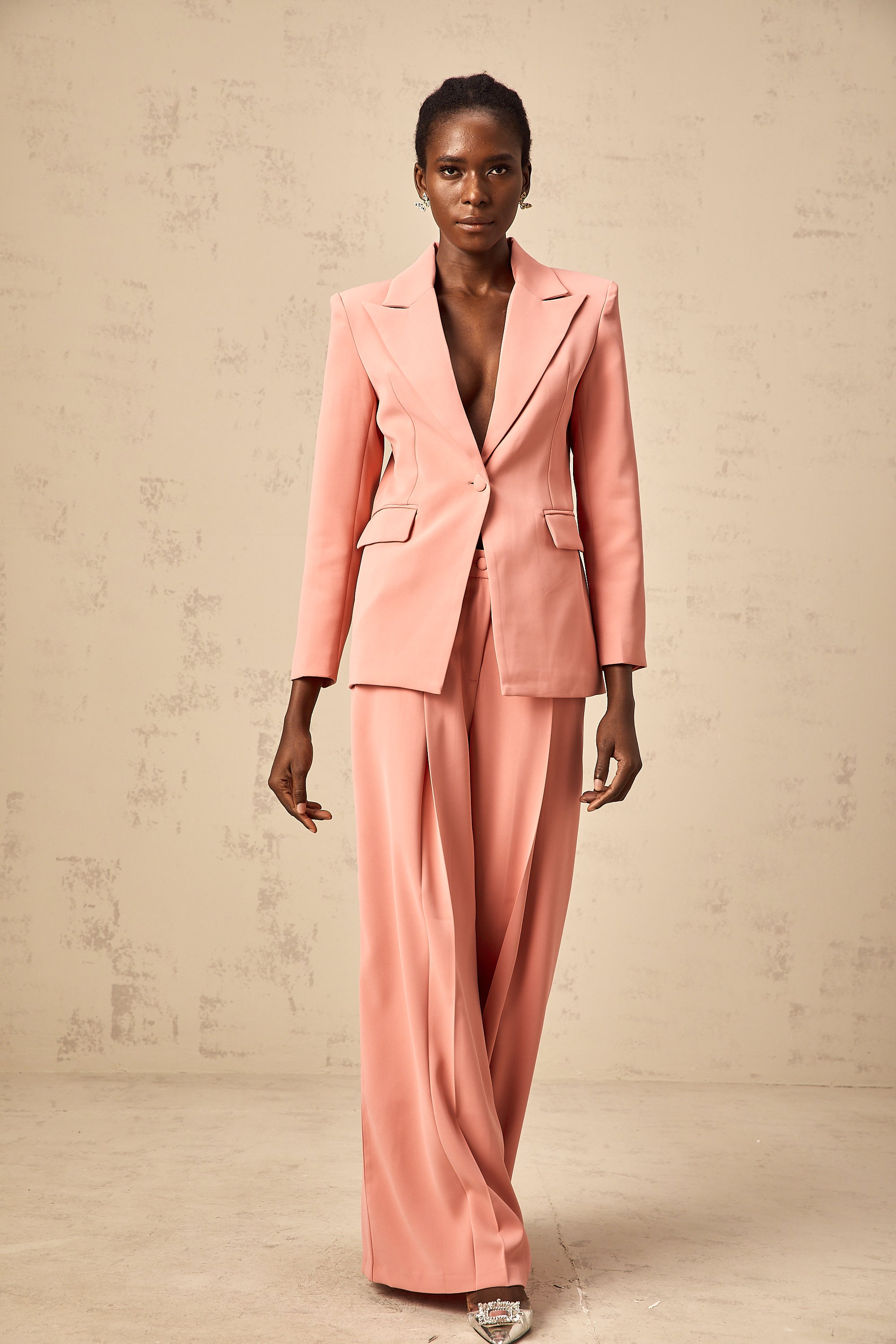 Zoé pink embroidery cut-out blazer & trousers matching set