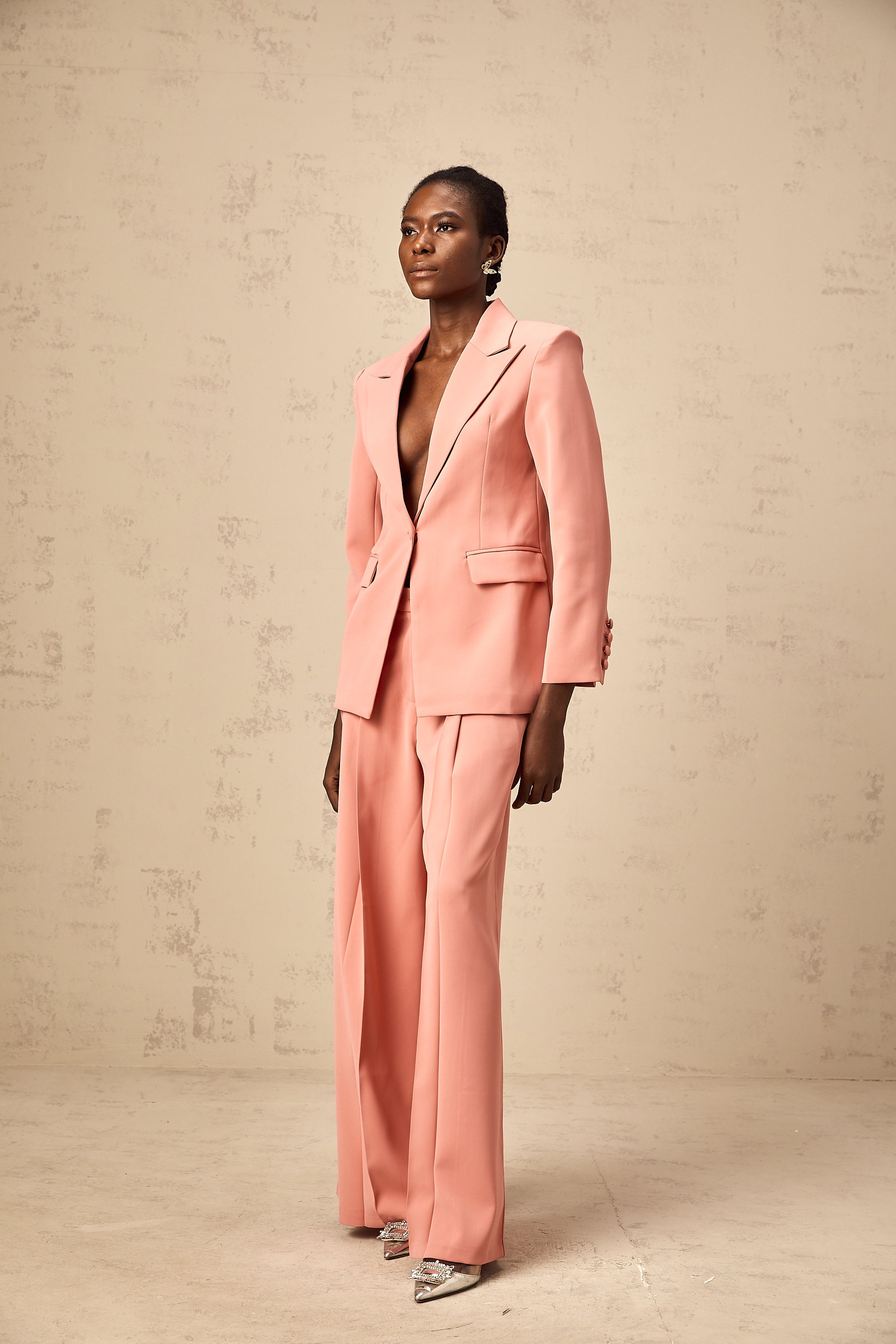 Zoé pink embroidery cut-out blazer & trousers matching set