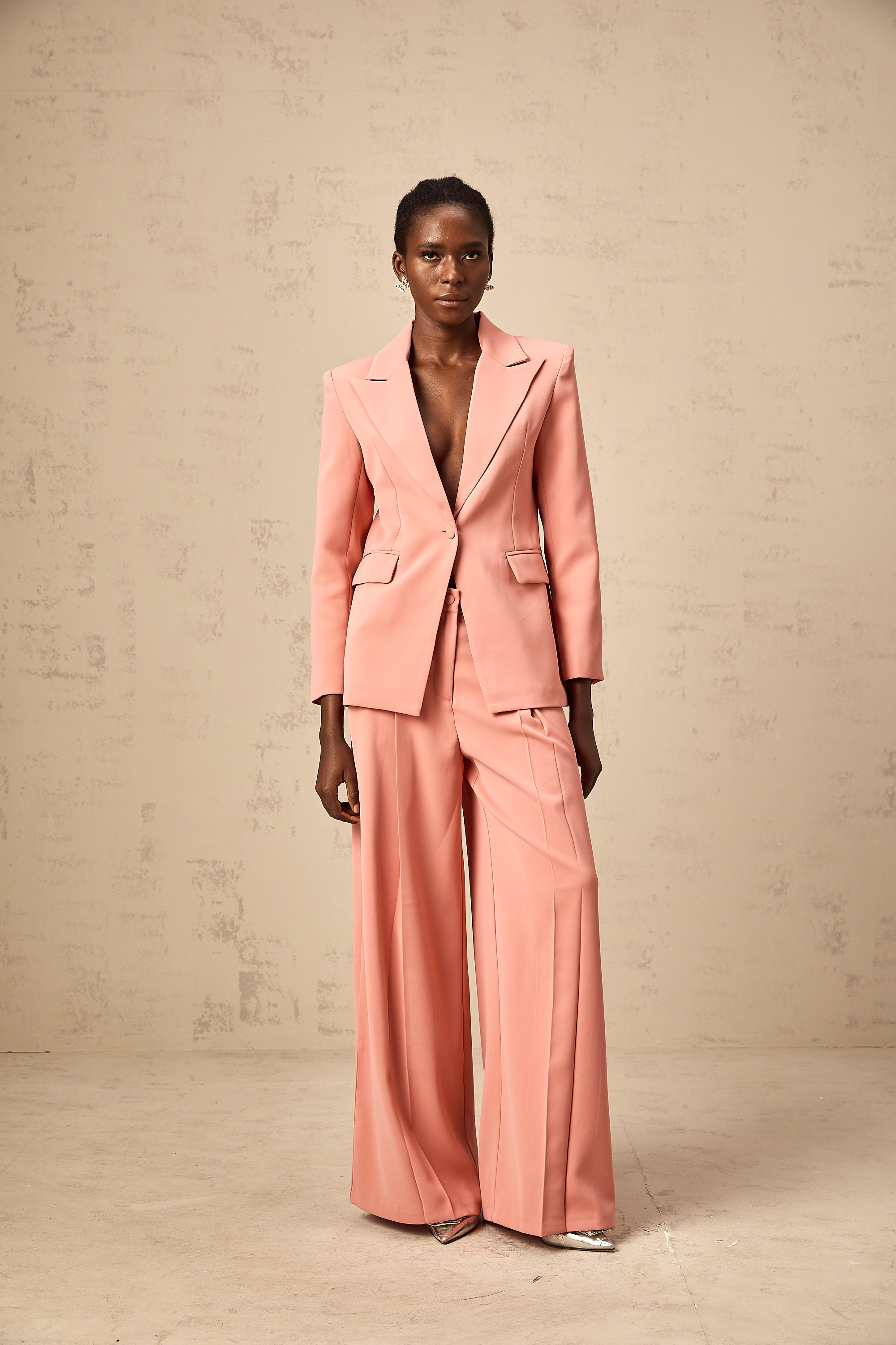 Zoé pink embroidery cut-out blazer & trousers matching set