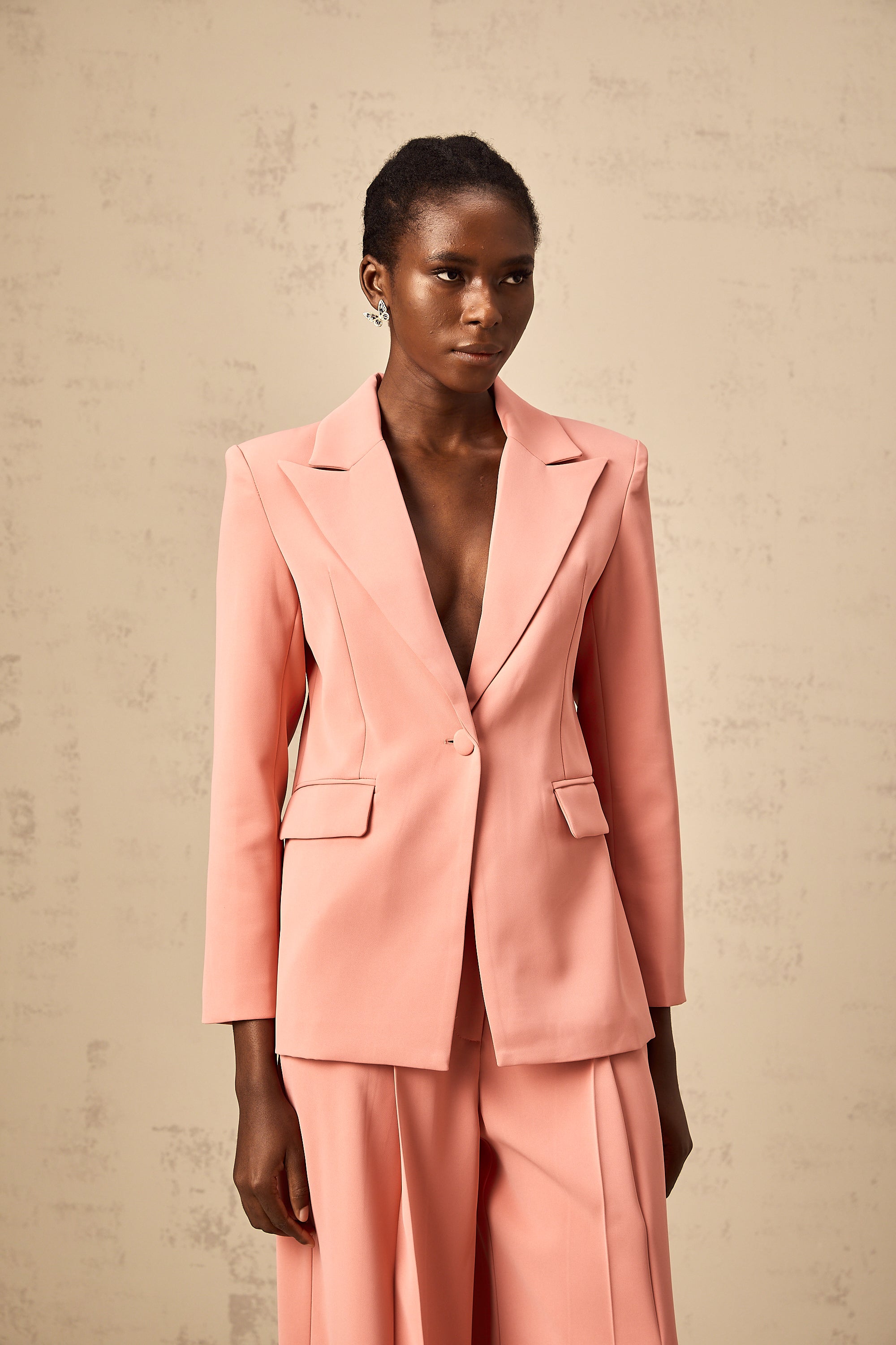 Zoé pink embroidery cut-out blazer & trousers matching set