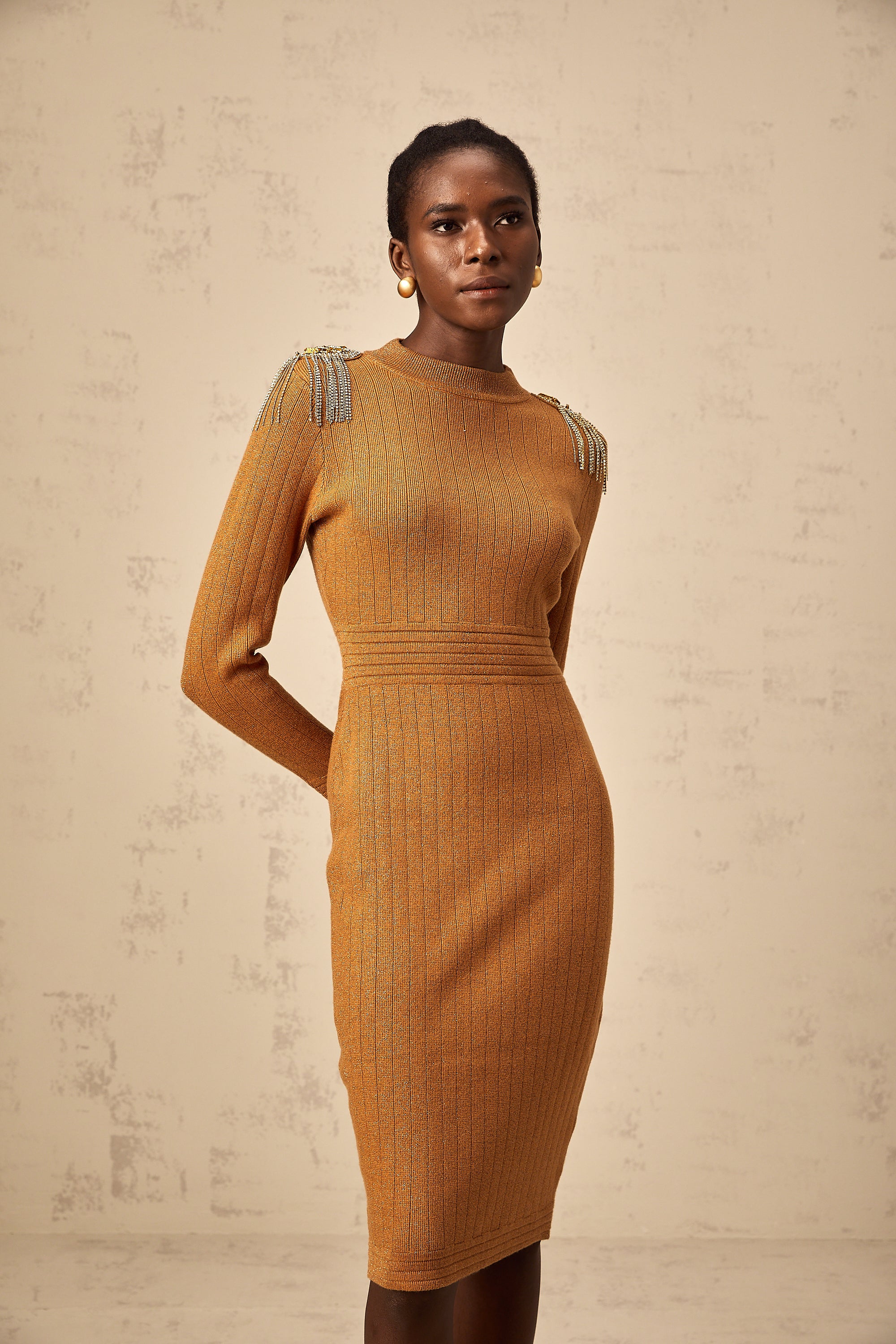 Renata epaulet-design ribbed-knit midi dress