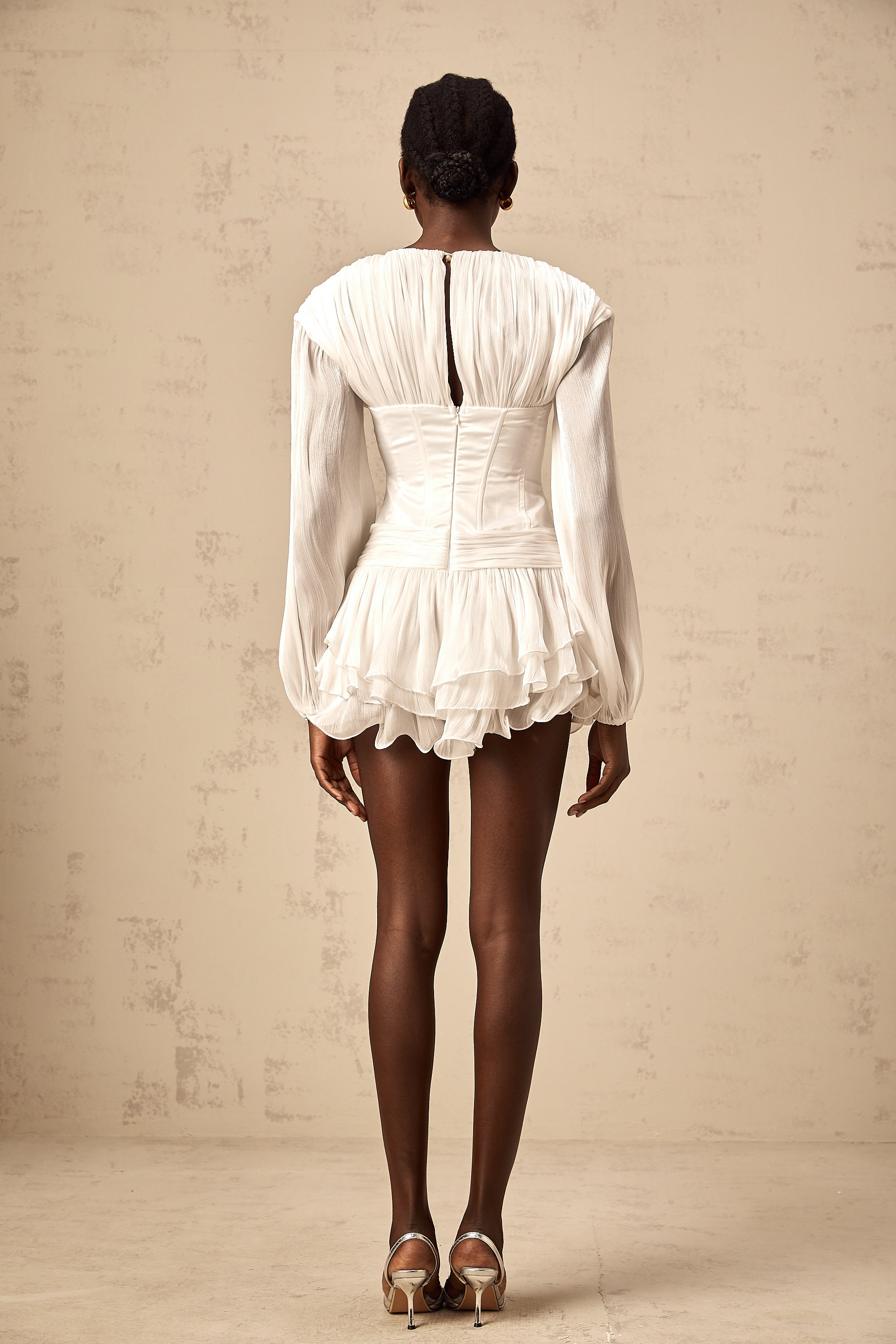 Rosier white fully-pleated cinched mini dress