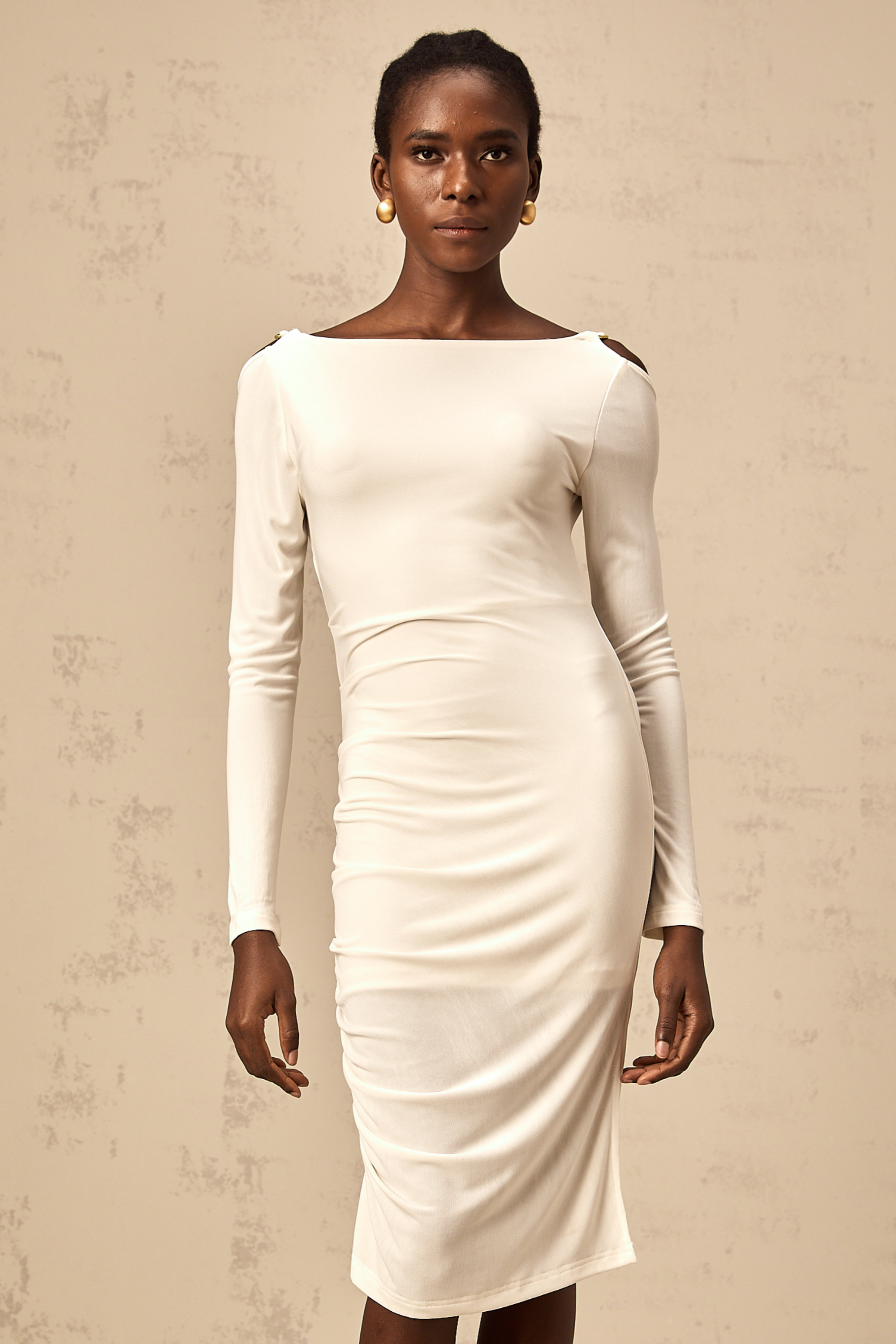 Beata white ruched cut-out midi dress