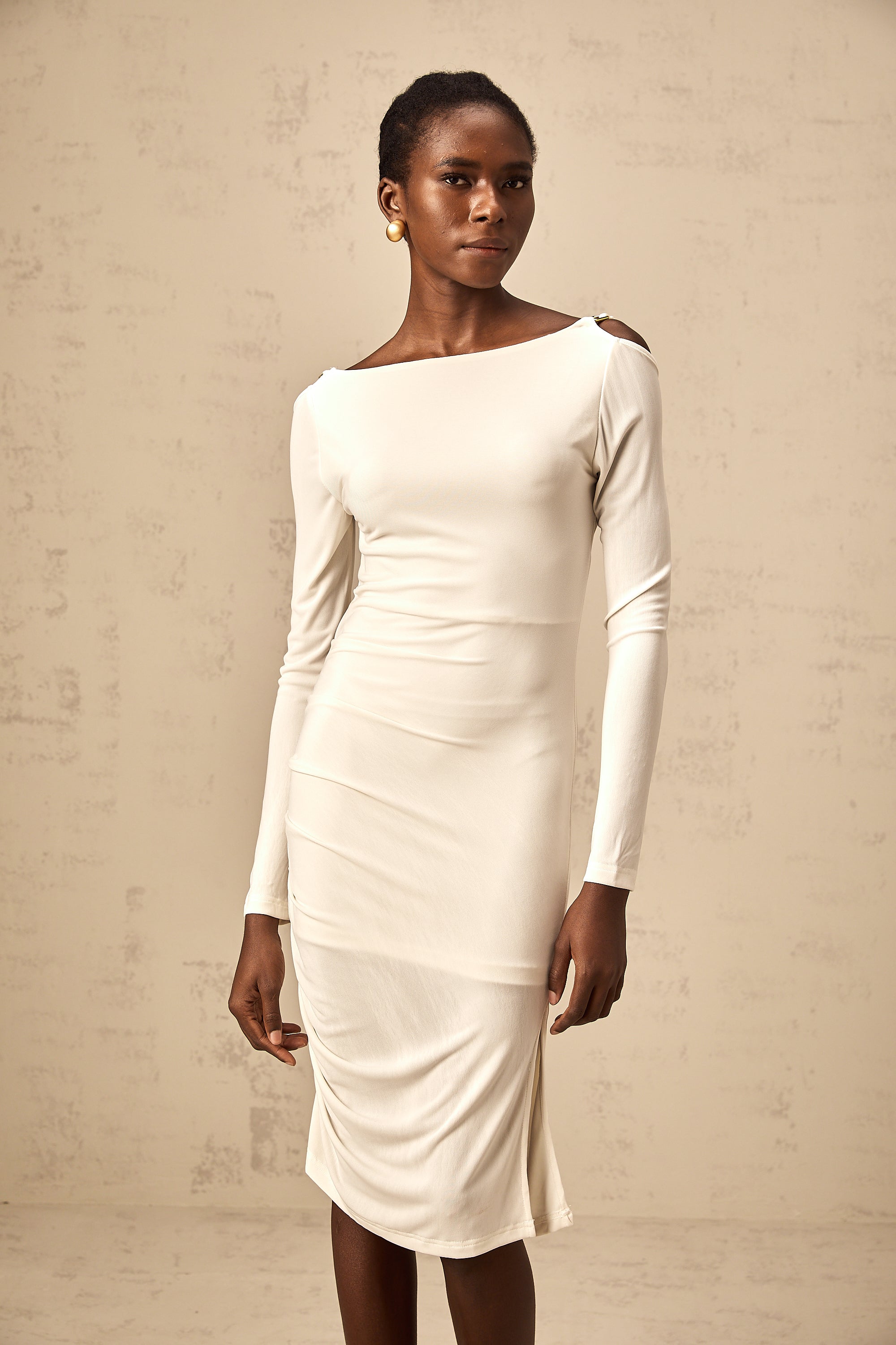 Beata white ruched cut-out midi dress