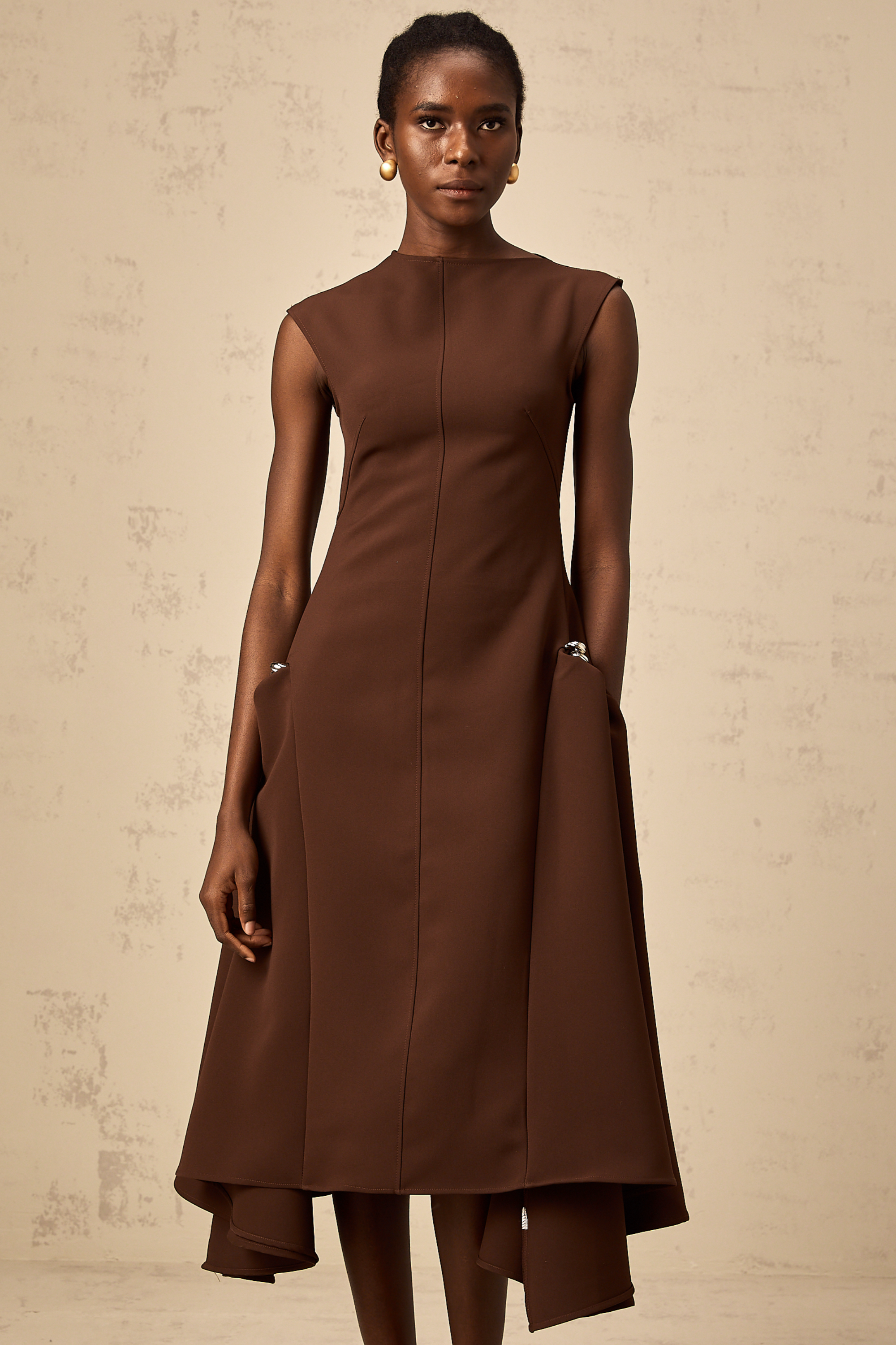 Jenifier brown asymmetric midi dress