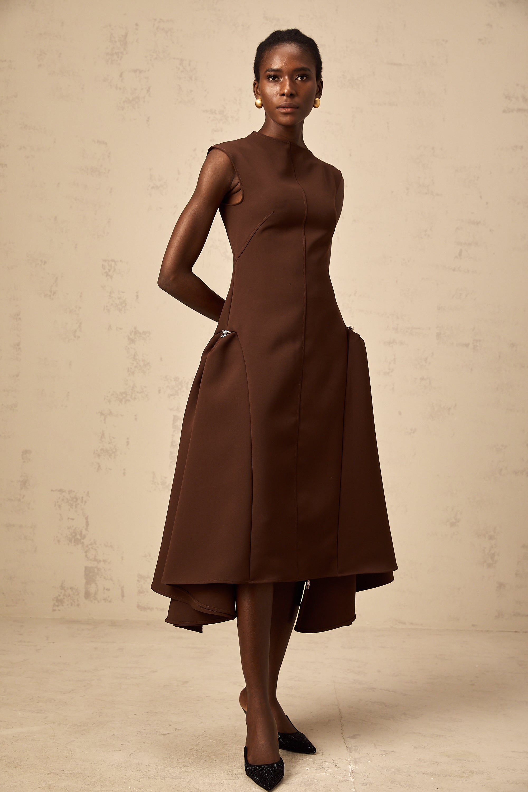 Jenifier brown asymmetric midi dress