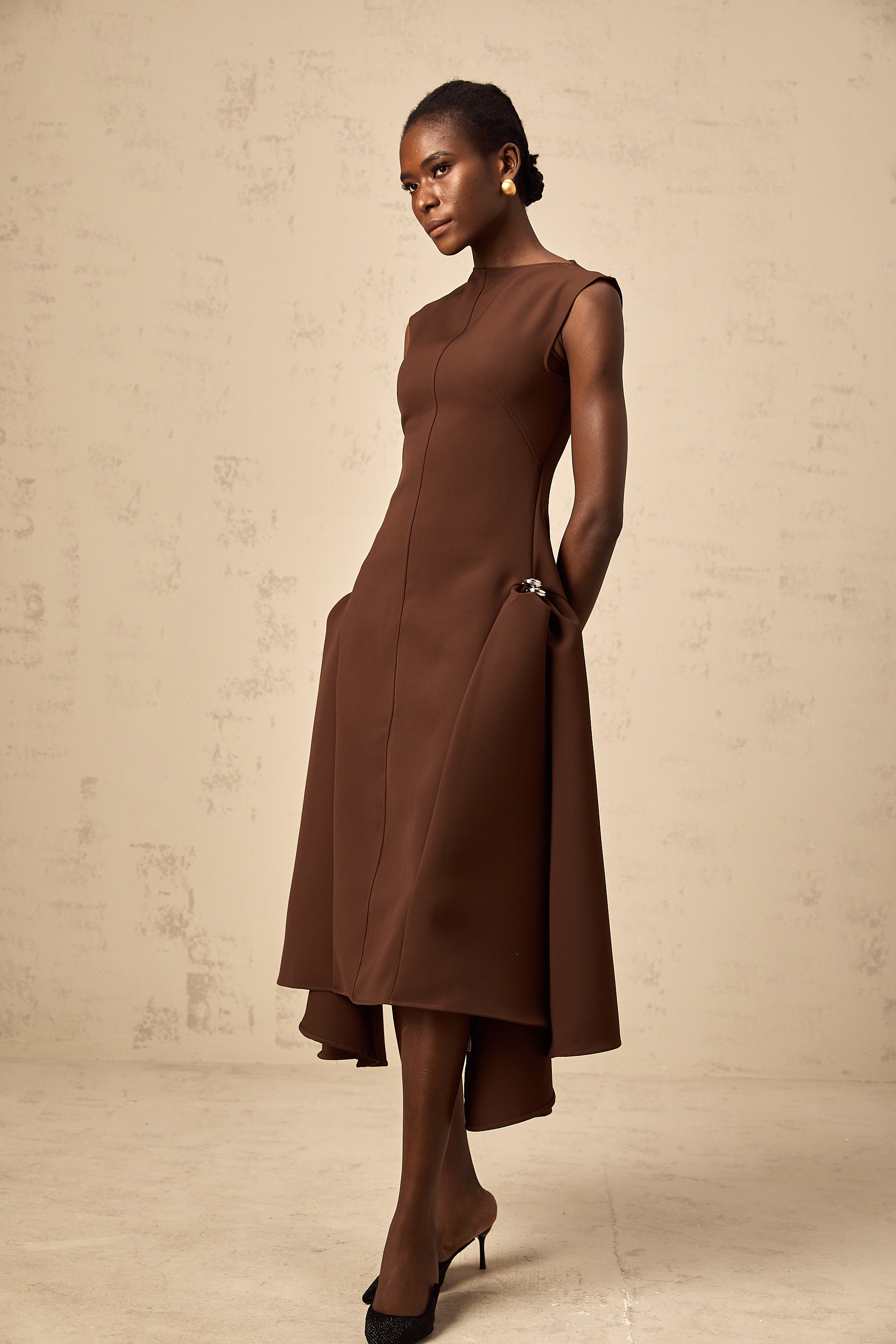 Jenifier brown asymmetric midi dress