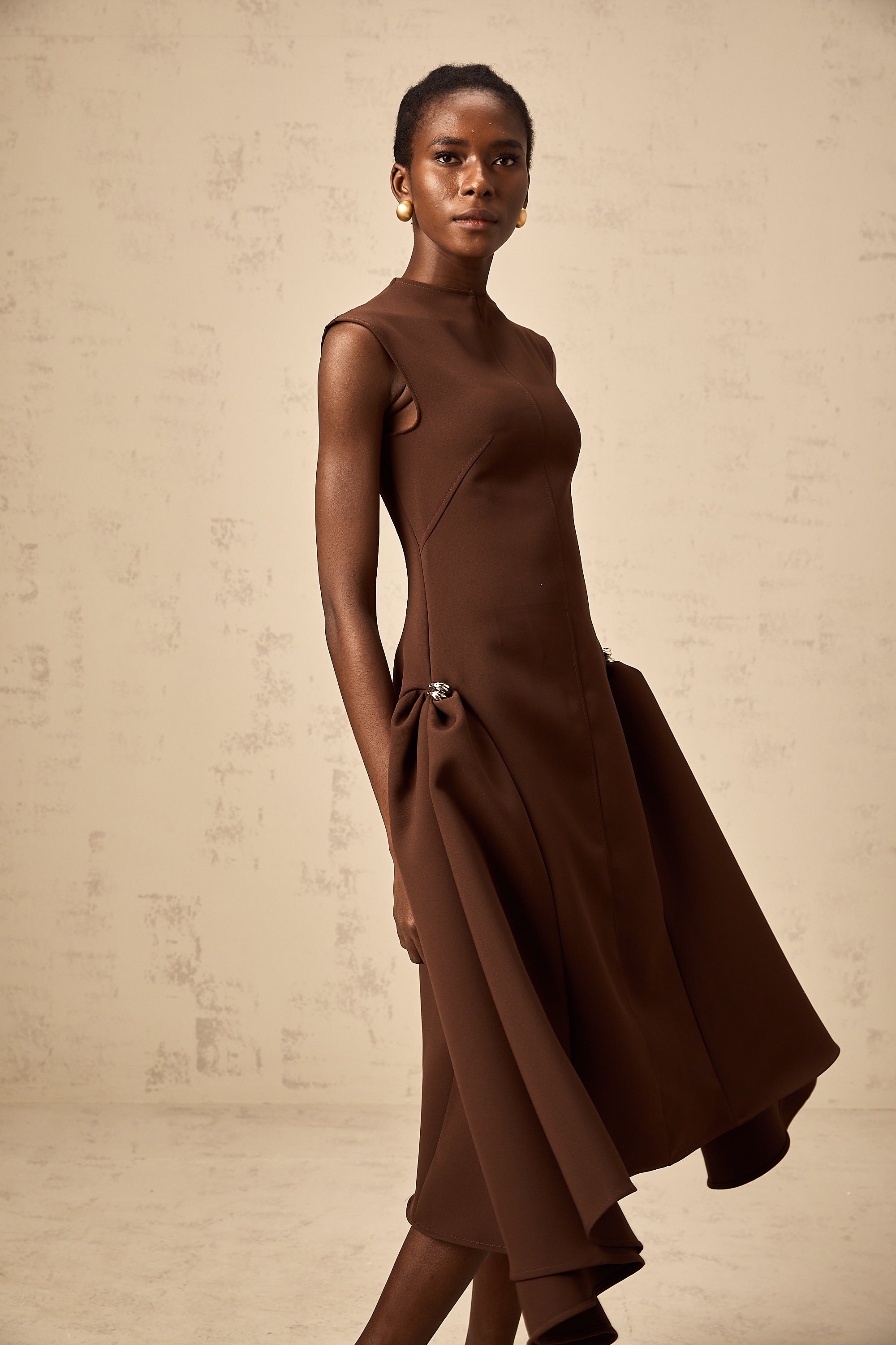 Jenifier brown asymmetric midi dress