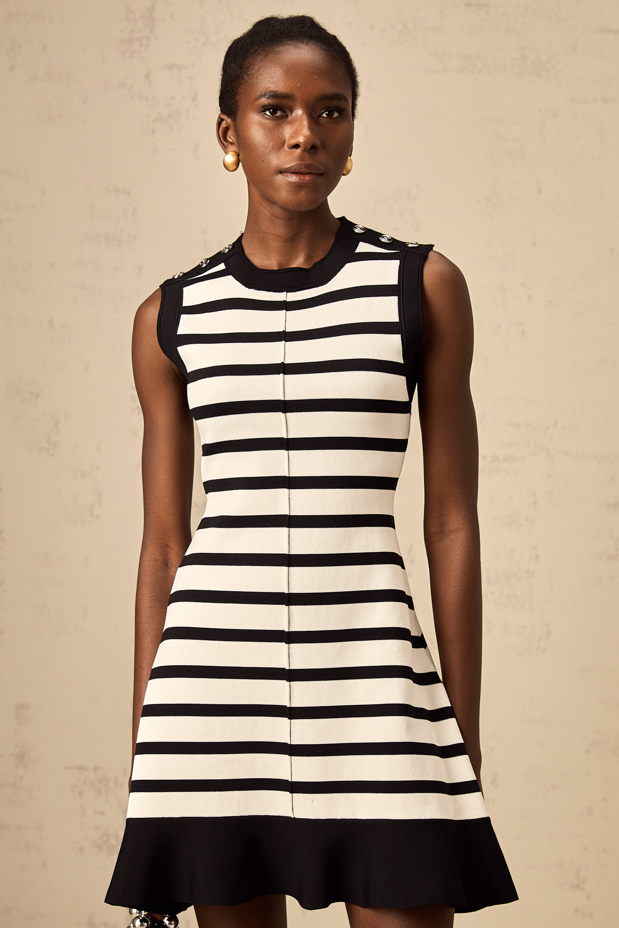 Heloise black horizontal-striped knit mini dress