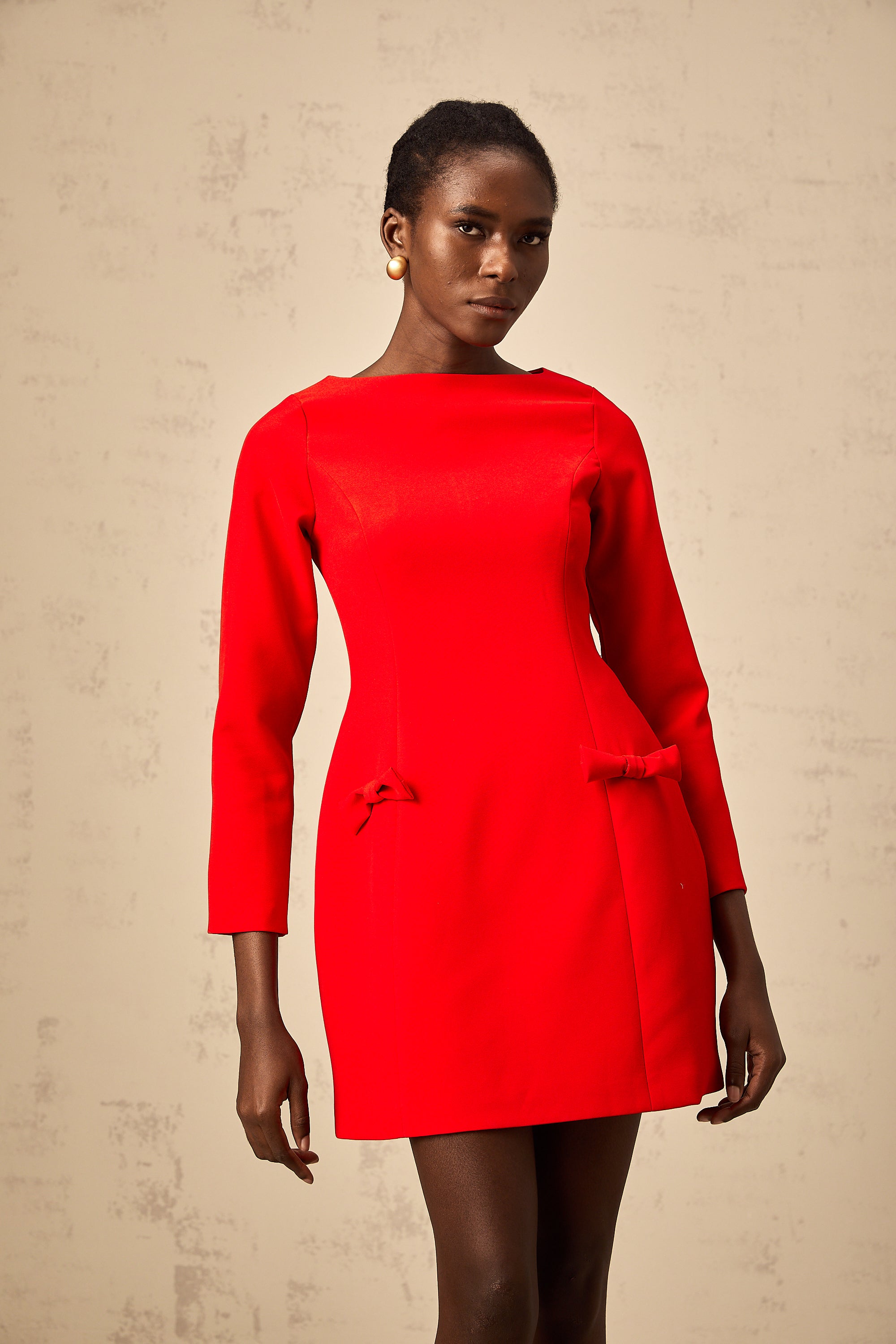 Magali red bowknot long-sleeve mini dress