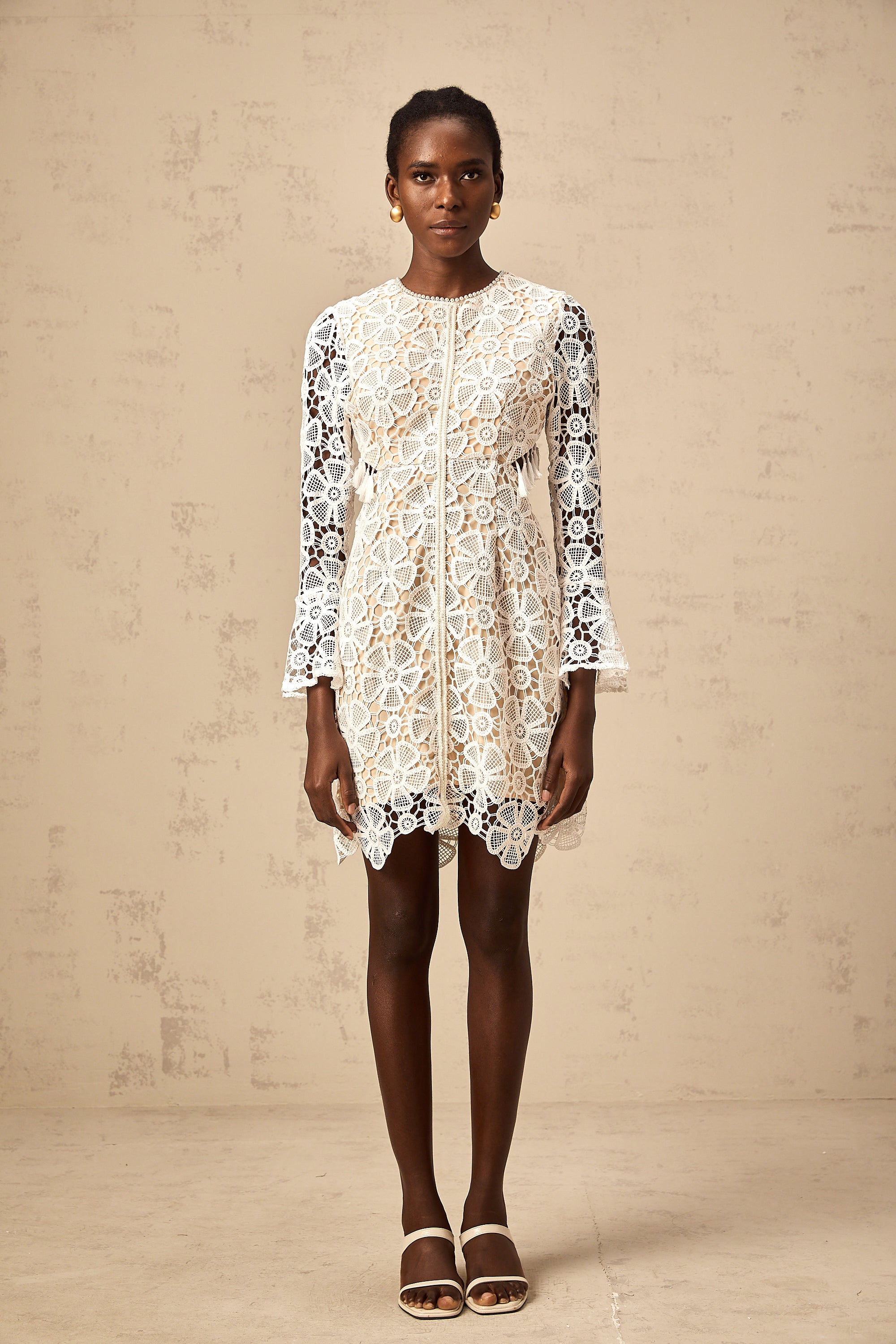 Claudia white cut-out floral-embroidered lace mini dress