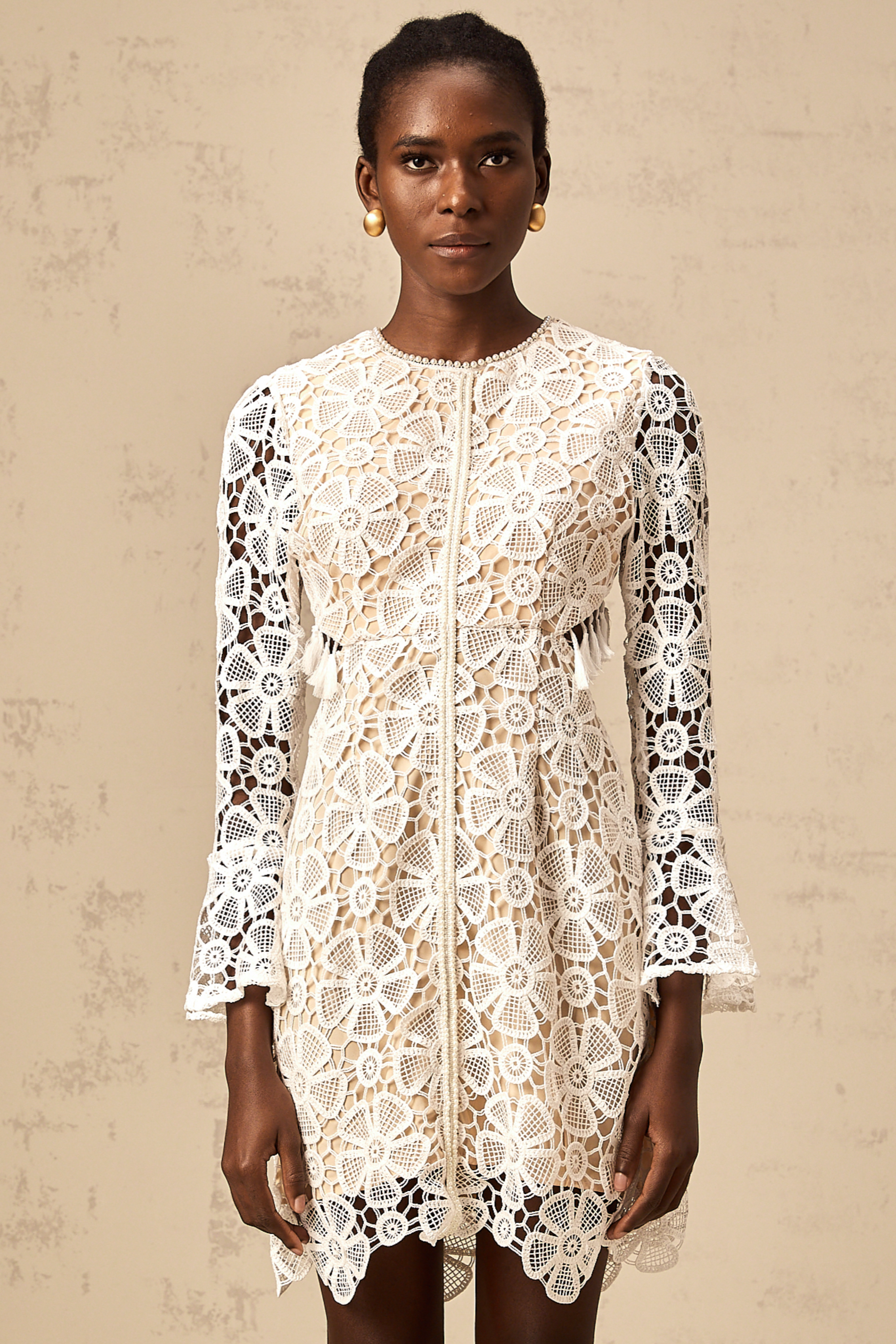 Claudia white cut-out floral-embroidered lace mini dress