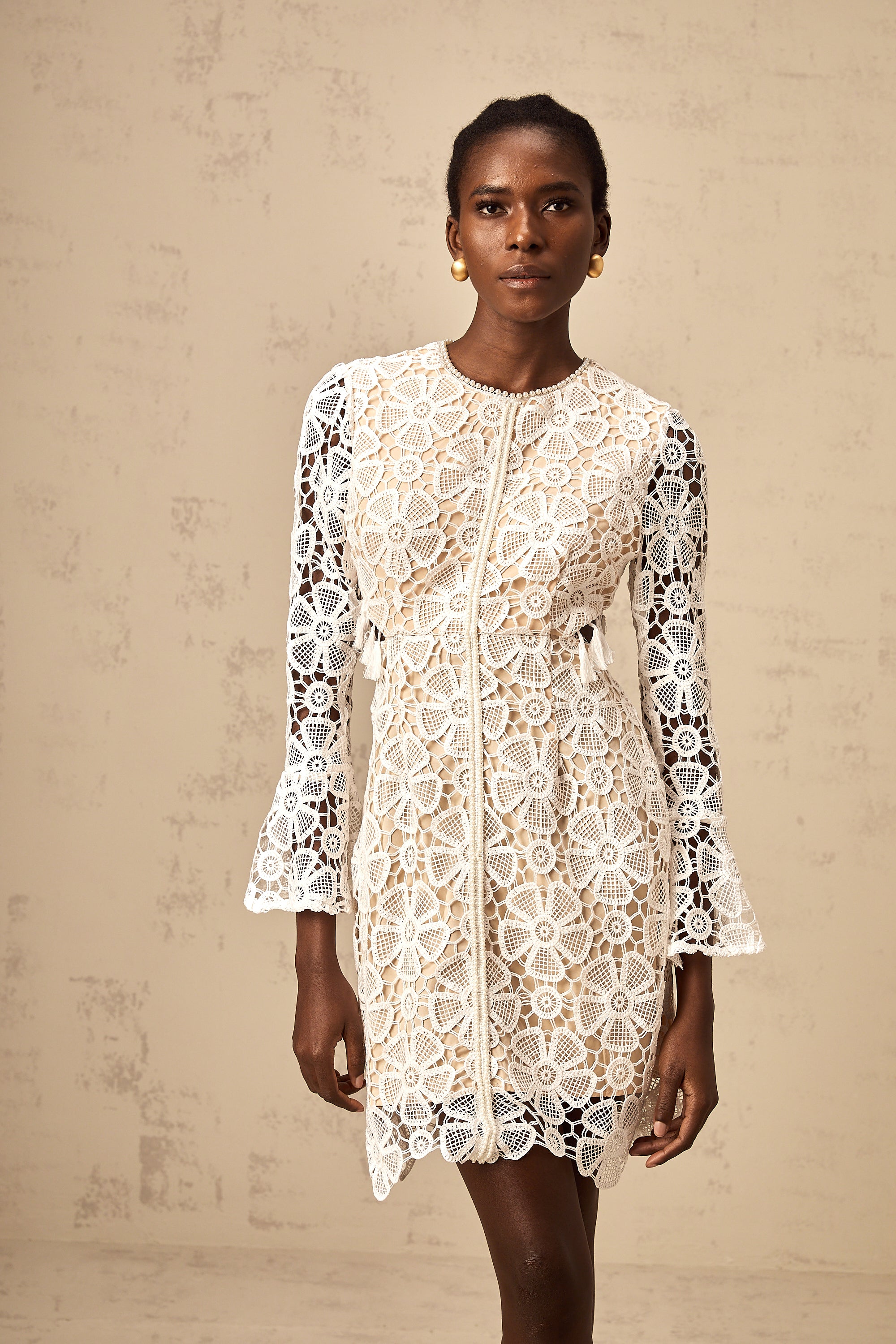 Claudia white cut-out floral-embroidered lace mini dress