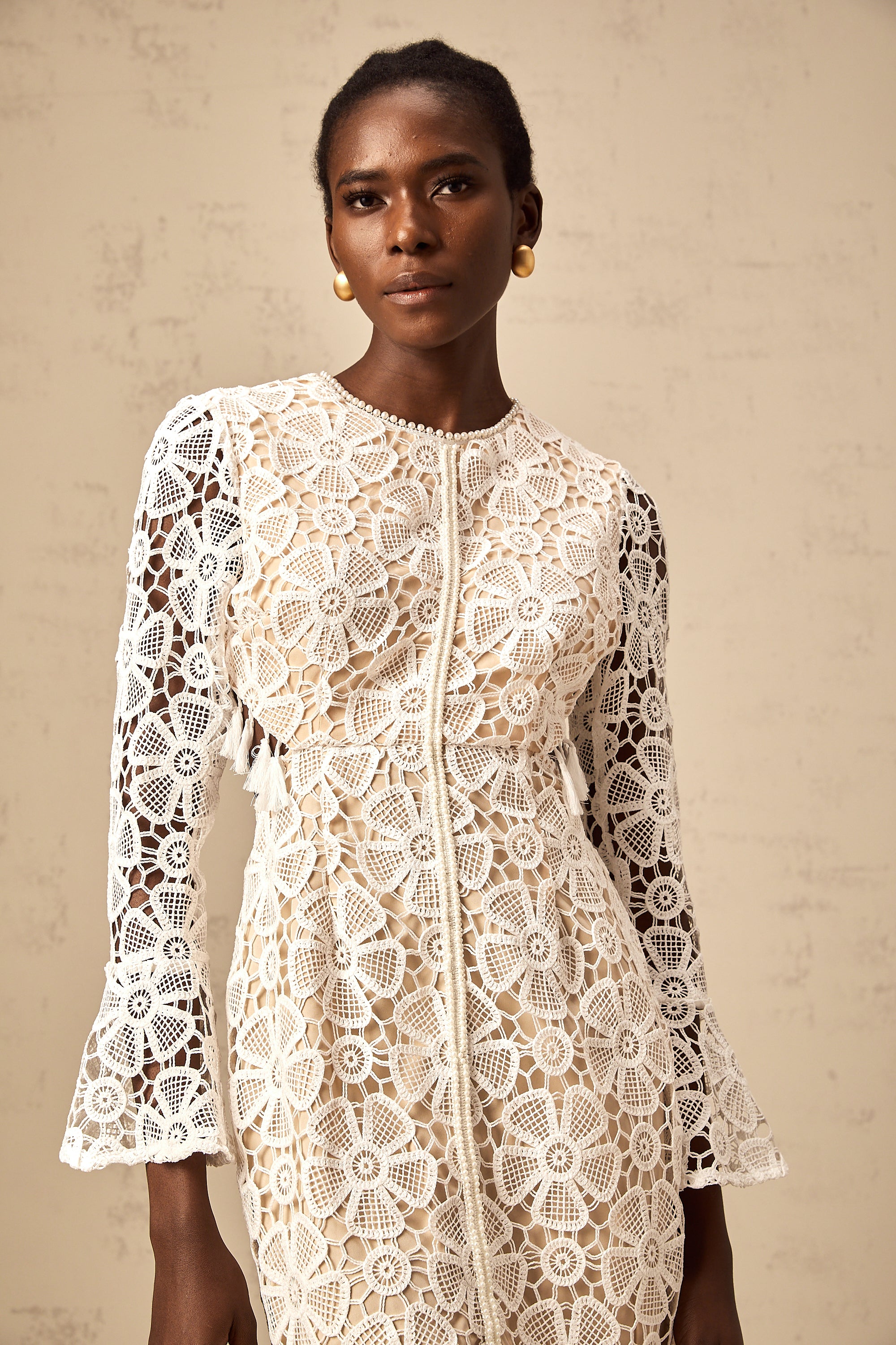 Claudia white cut-out floral-embroidered lace mini dress