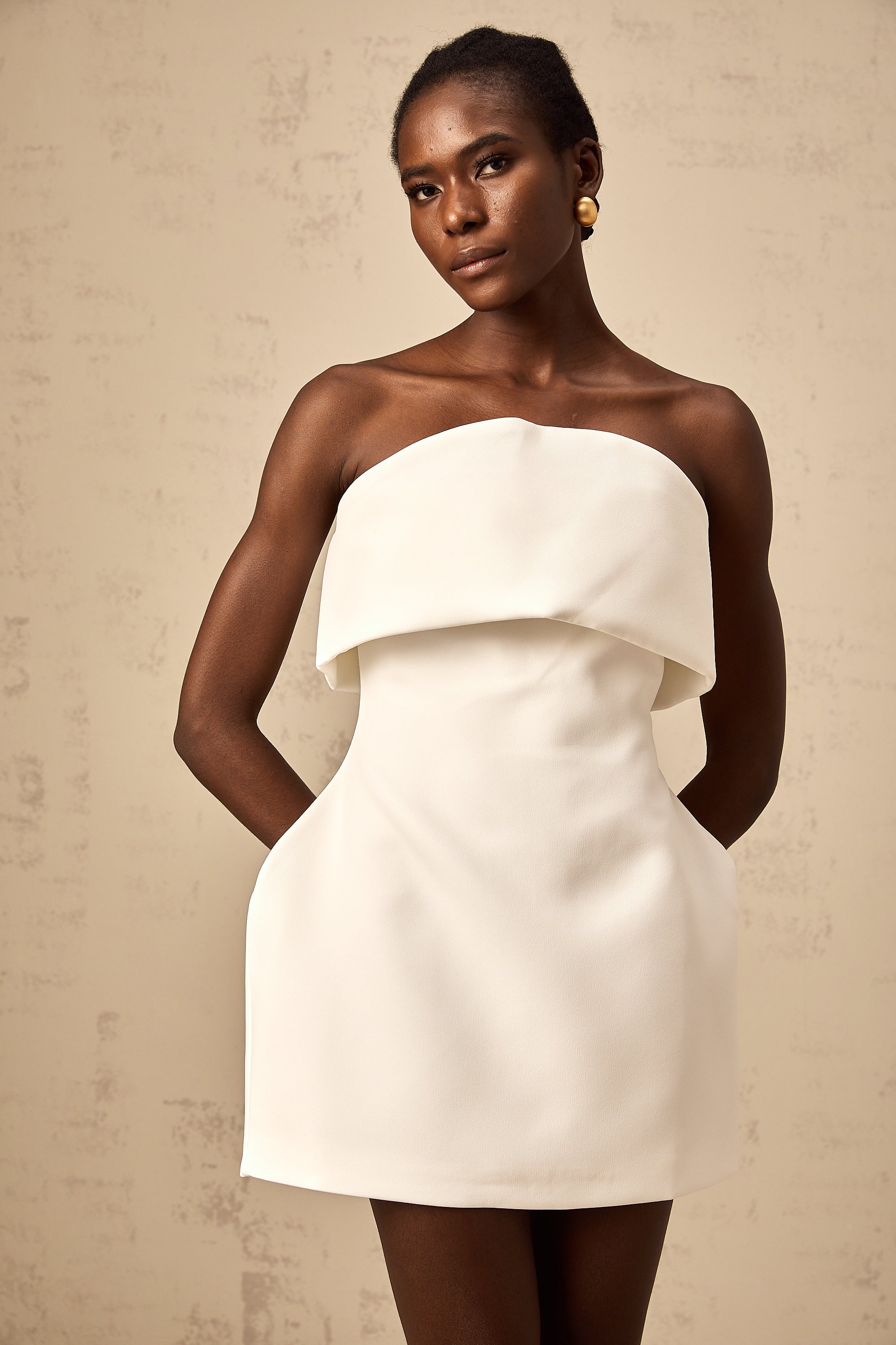 Énora white off-shoulder puff mini dress