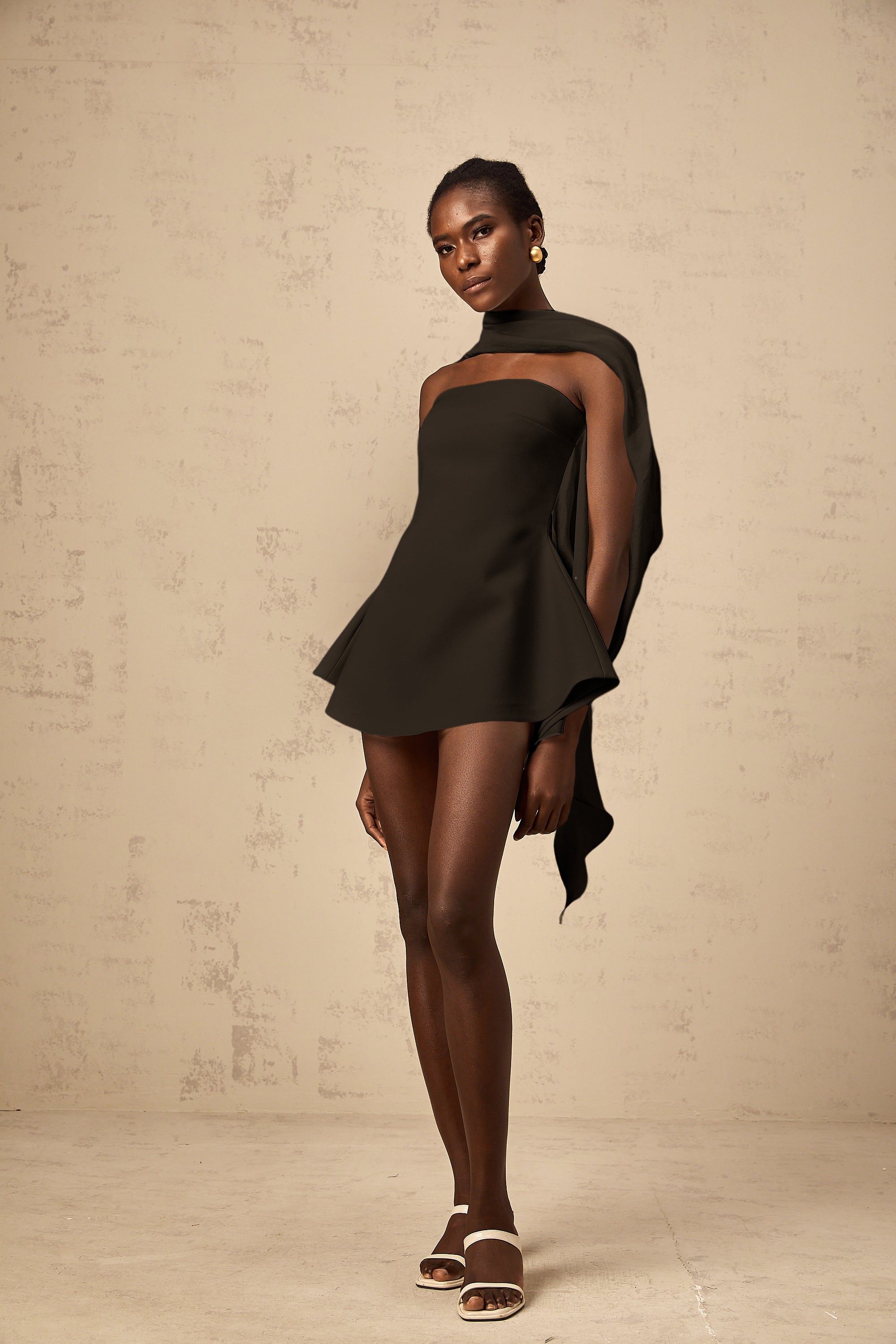 Danaé ribbon-design flared mini dress in Black