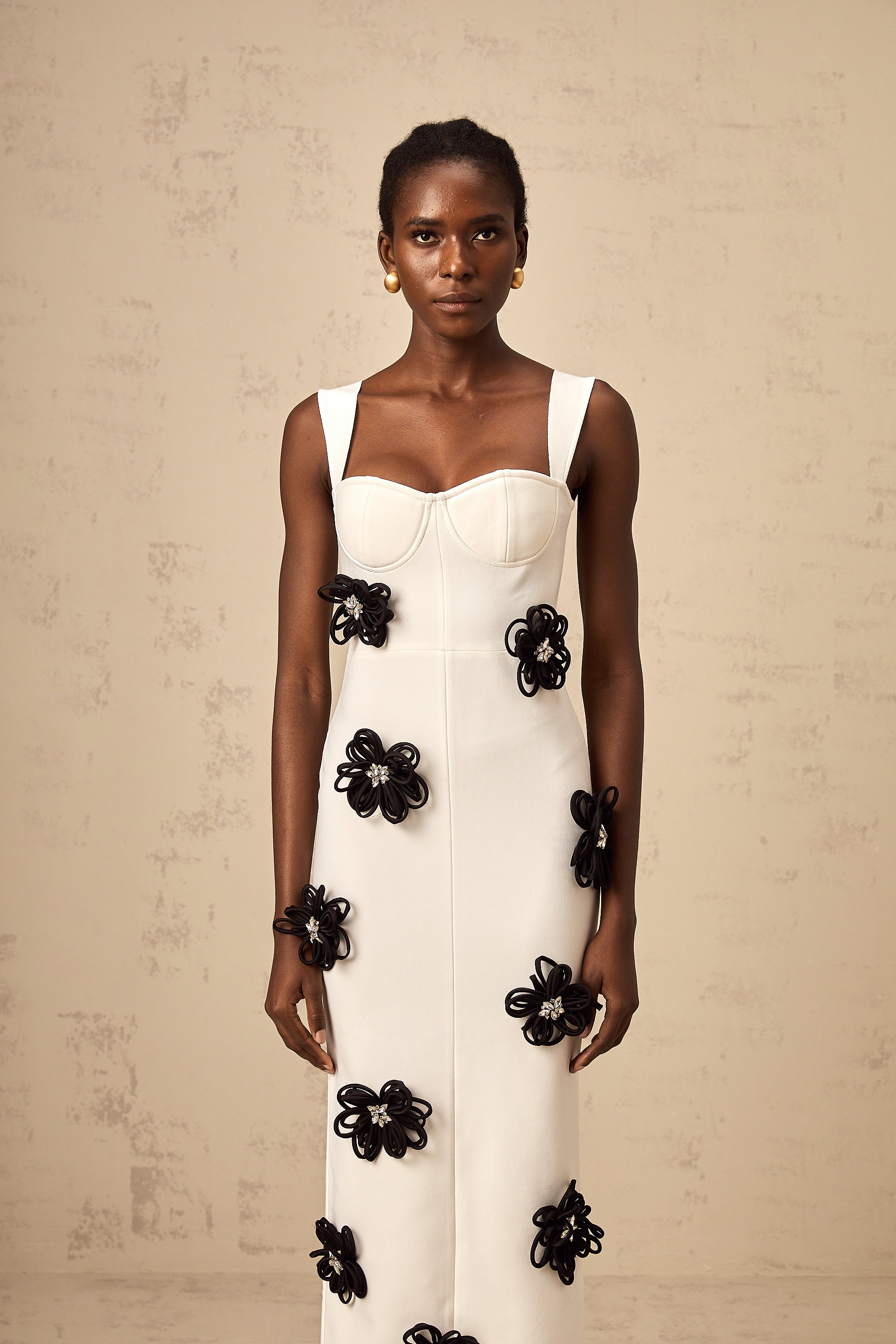 Olivia white floral-appliqué bandage maxi dress