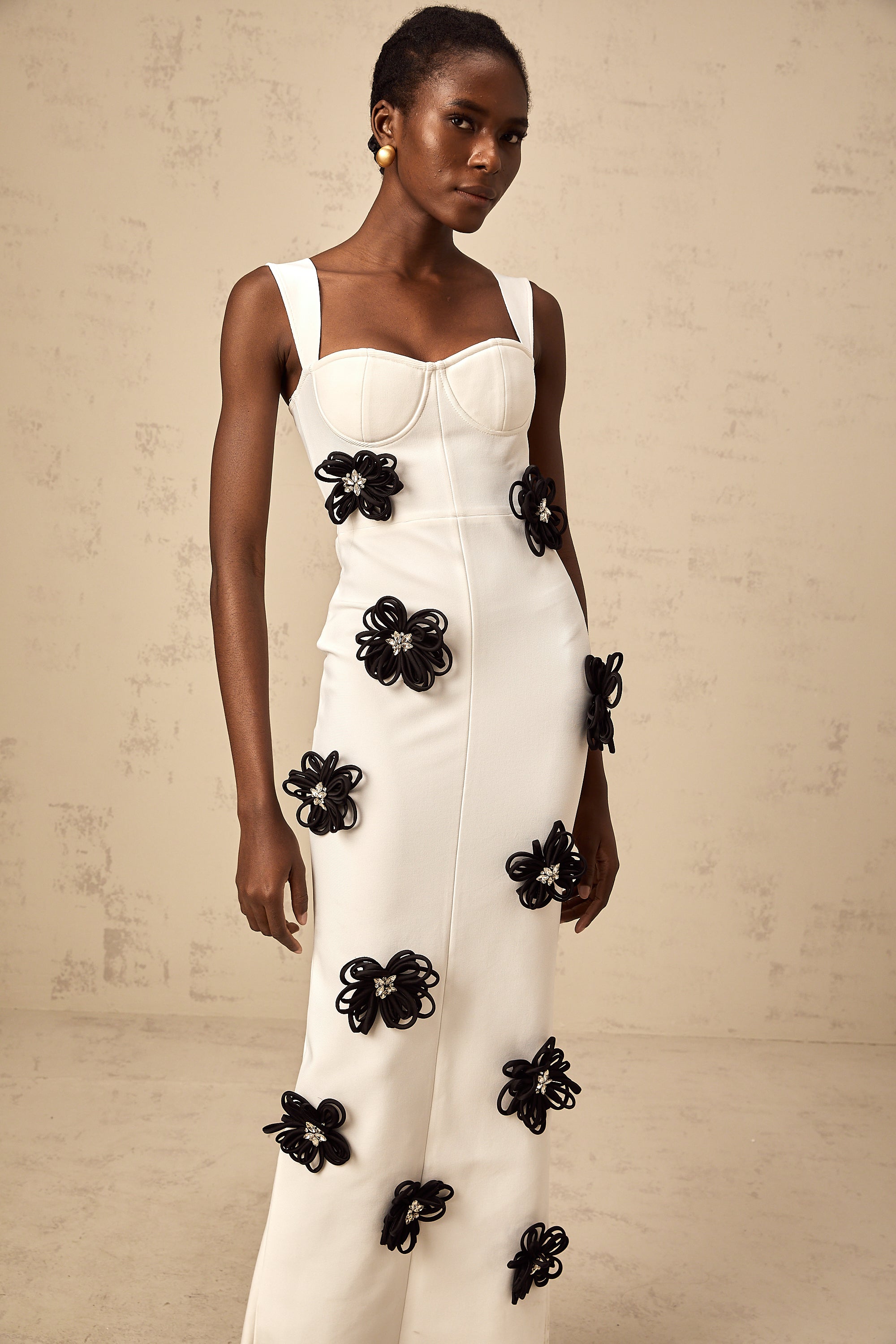 Olivia white floral-appliqué bandage maxi dress