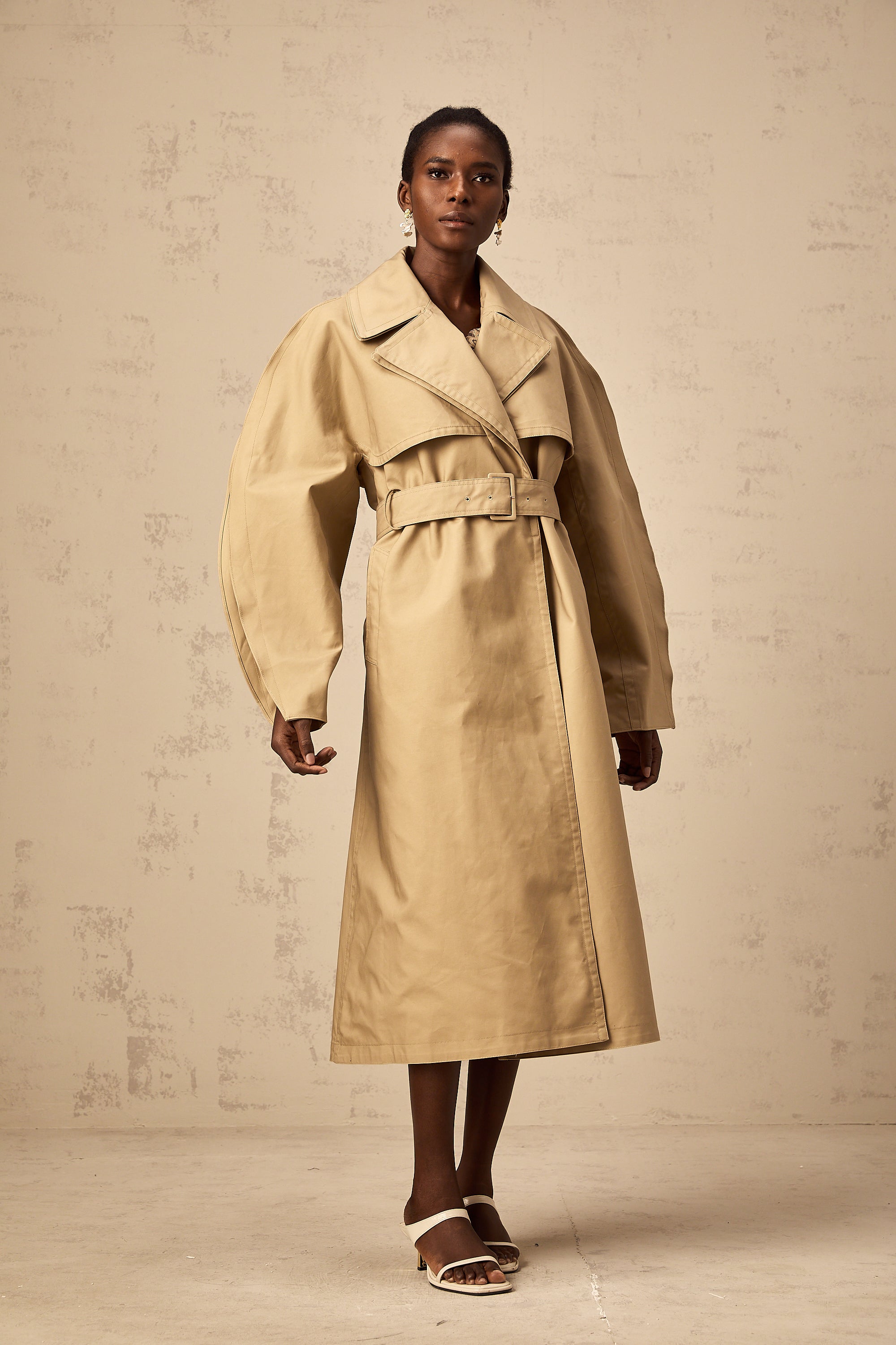 Jaden khaki curved-sleeve trench coat