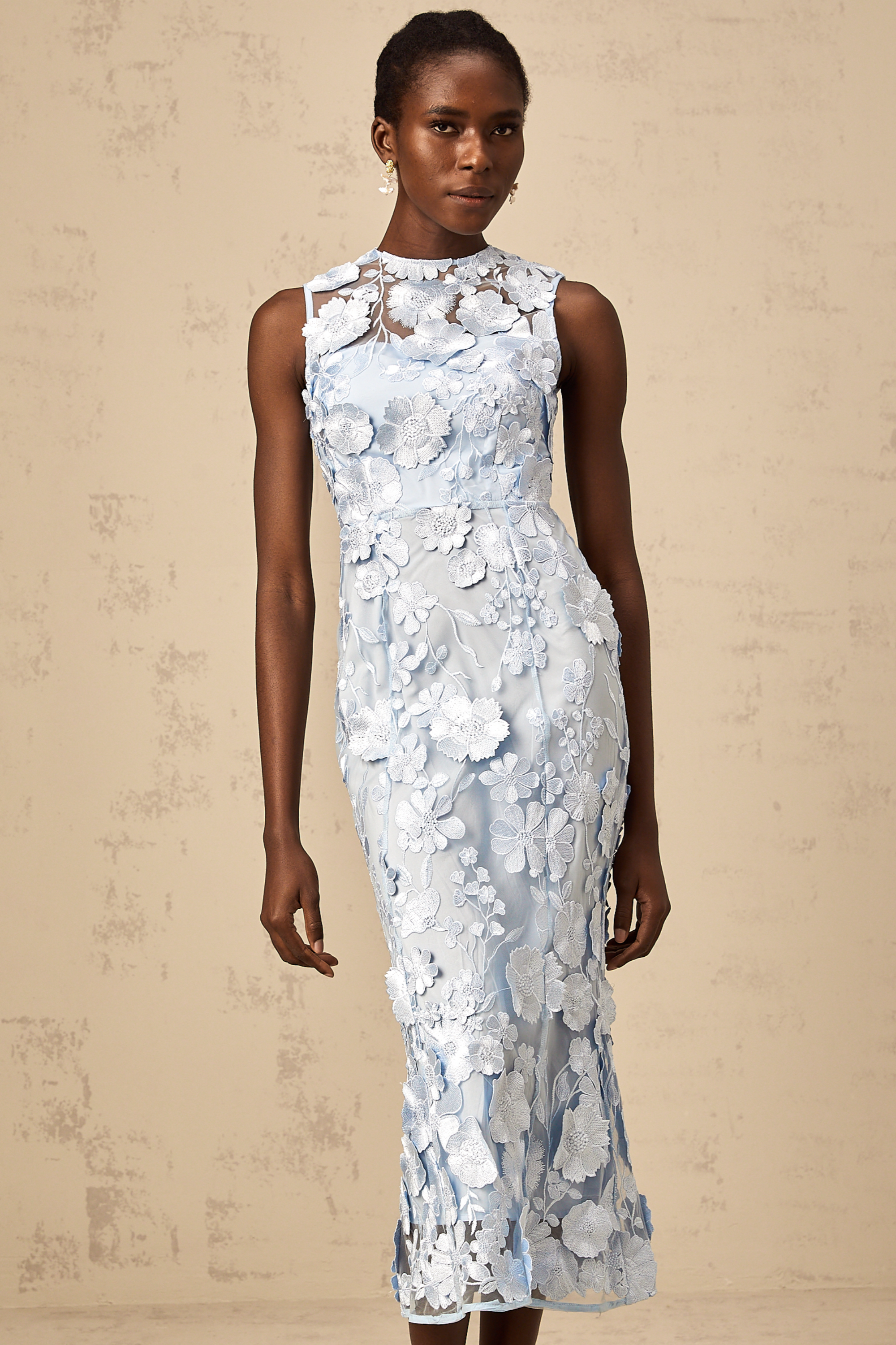 Herta blue floral-appliqué midi dress