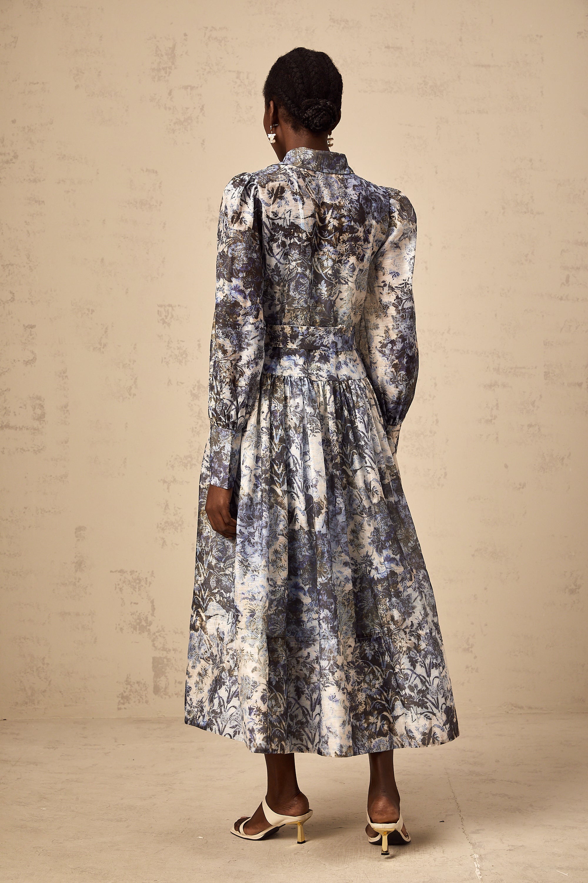 Irina blue floral-print midi dress