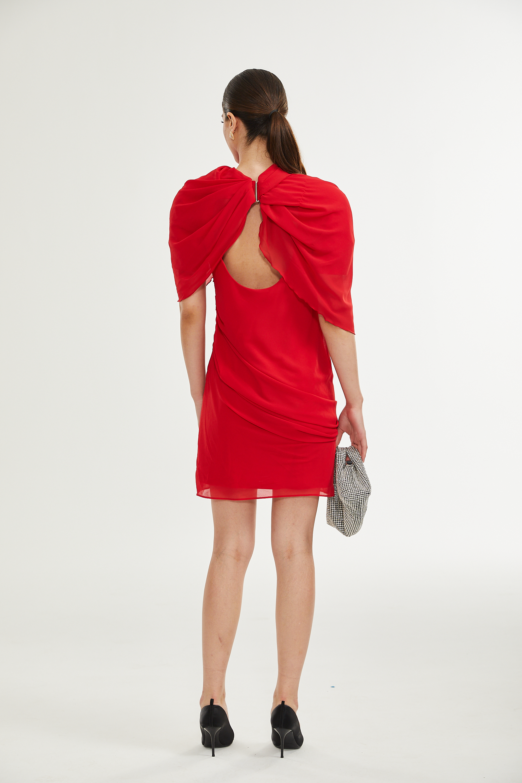 Clarabelle red draped mini dress