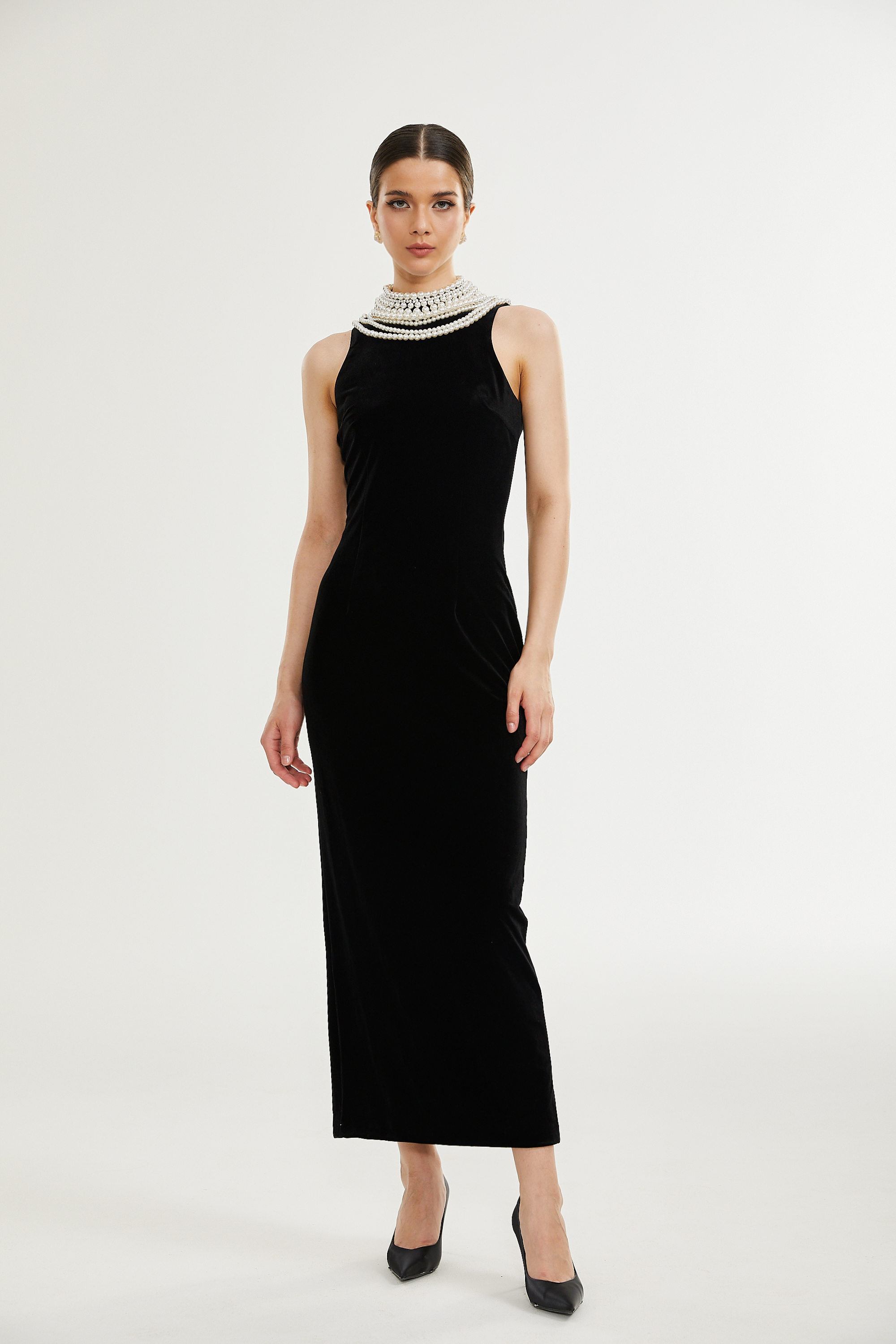 Lucena faux pearl-embellished velvet dress