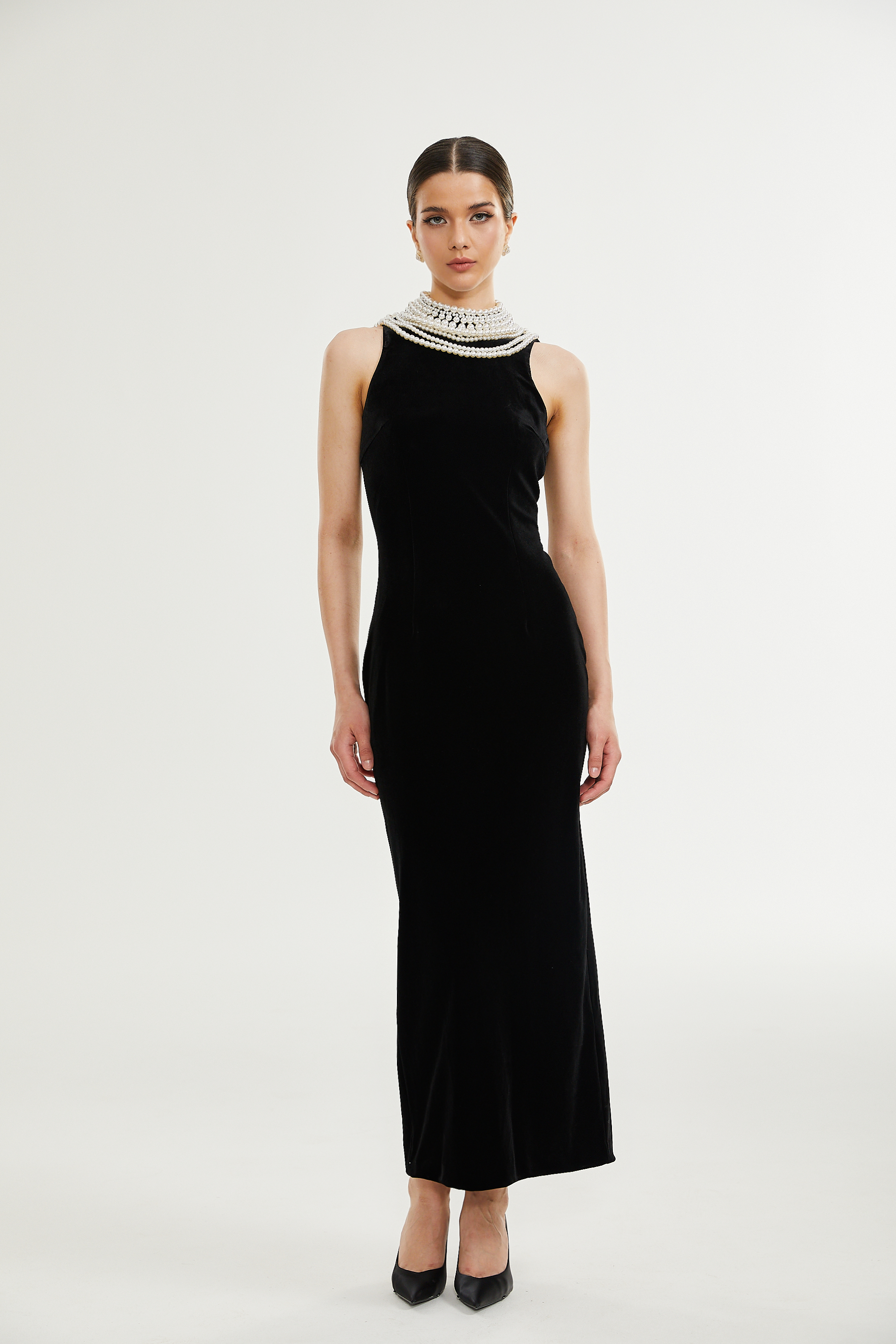 Lucena faux pearl-embellished velvet dress