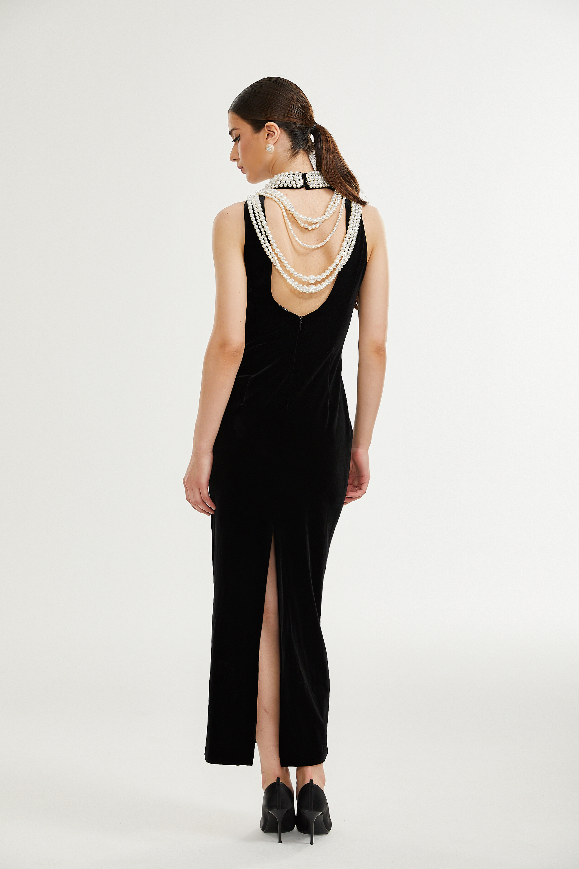 Lucena faux pearl-embellished velvet dress