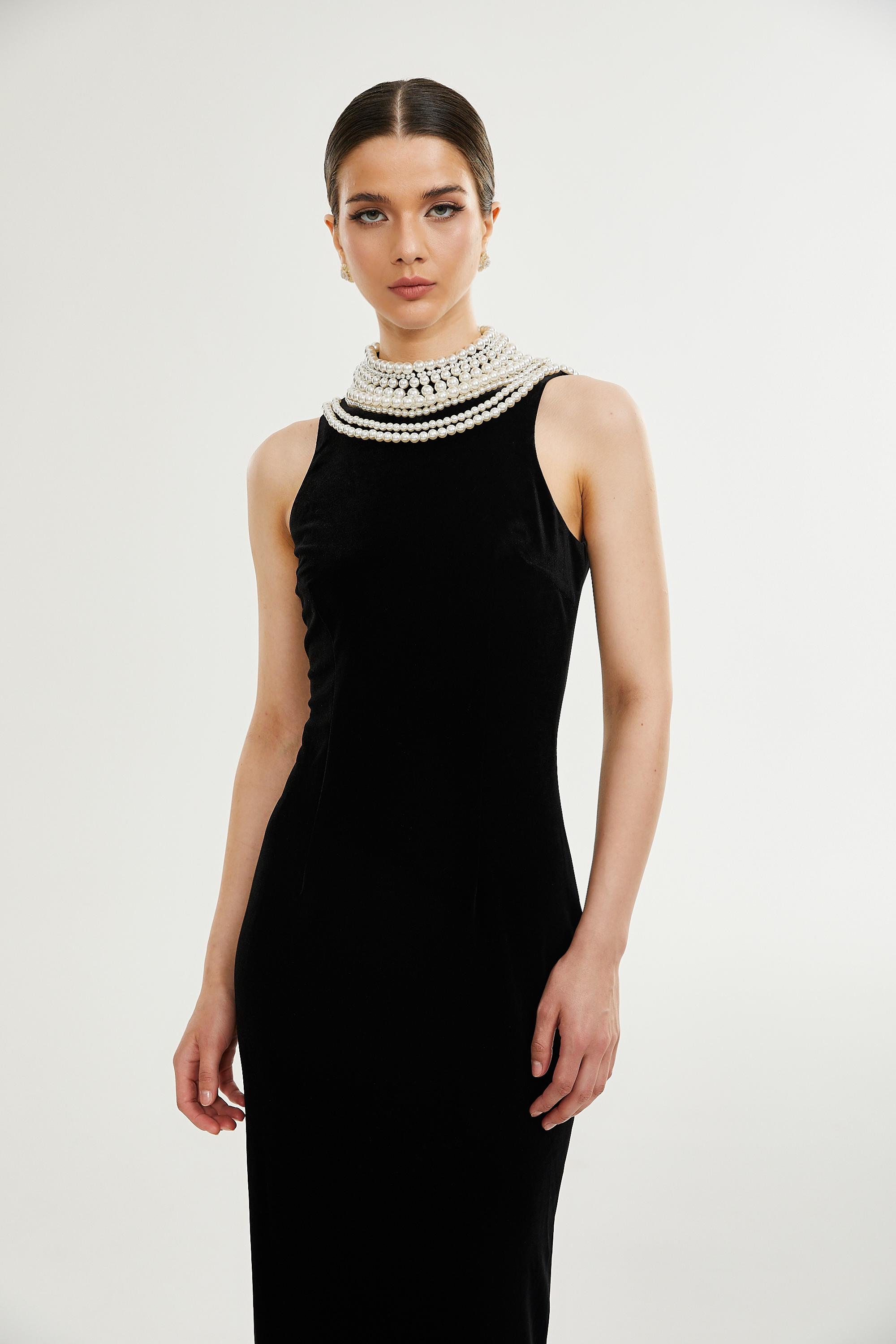 Lucena faux pearl-embellished velvet dress