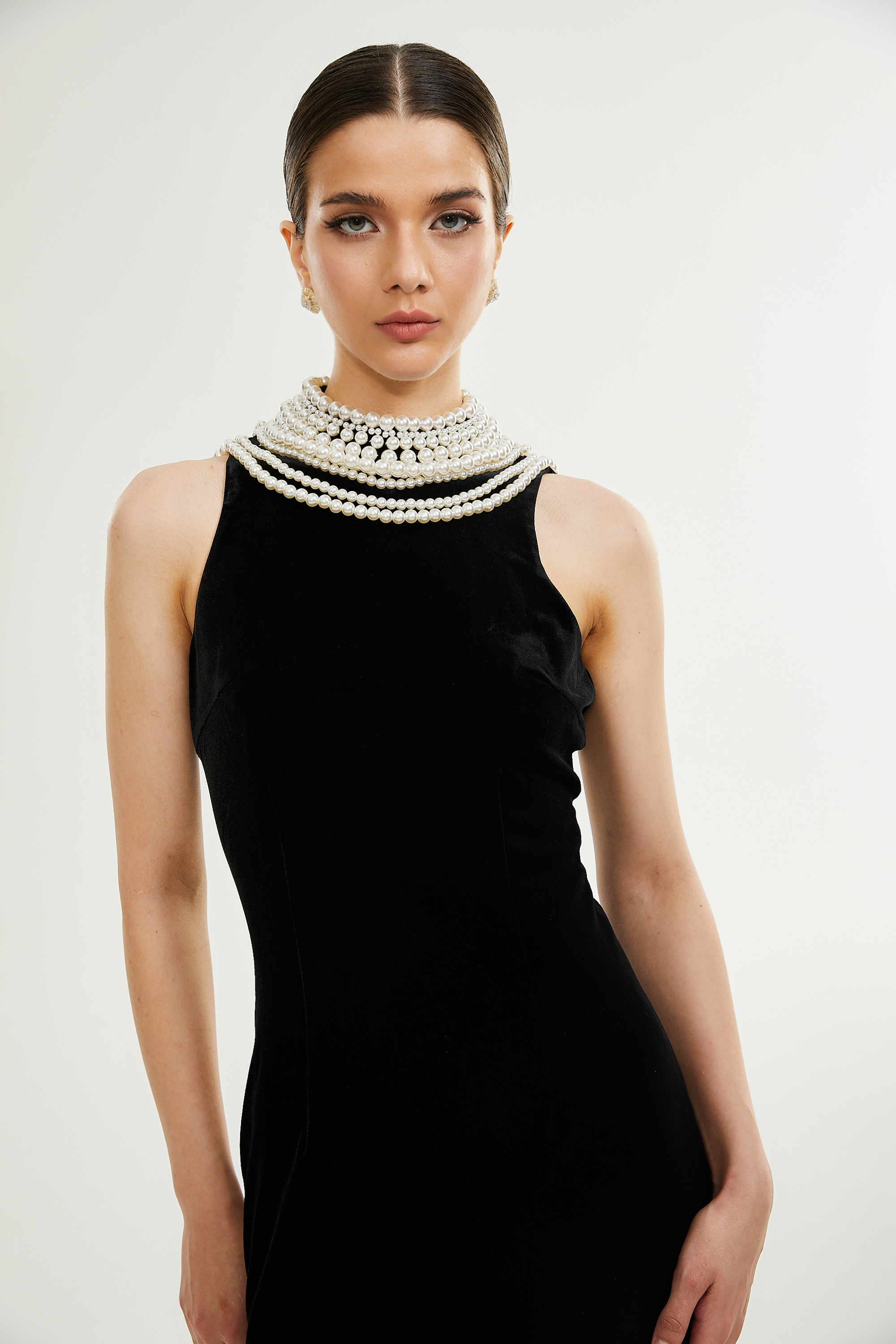 Lucena faux pearl-embellished velvet dress