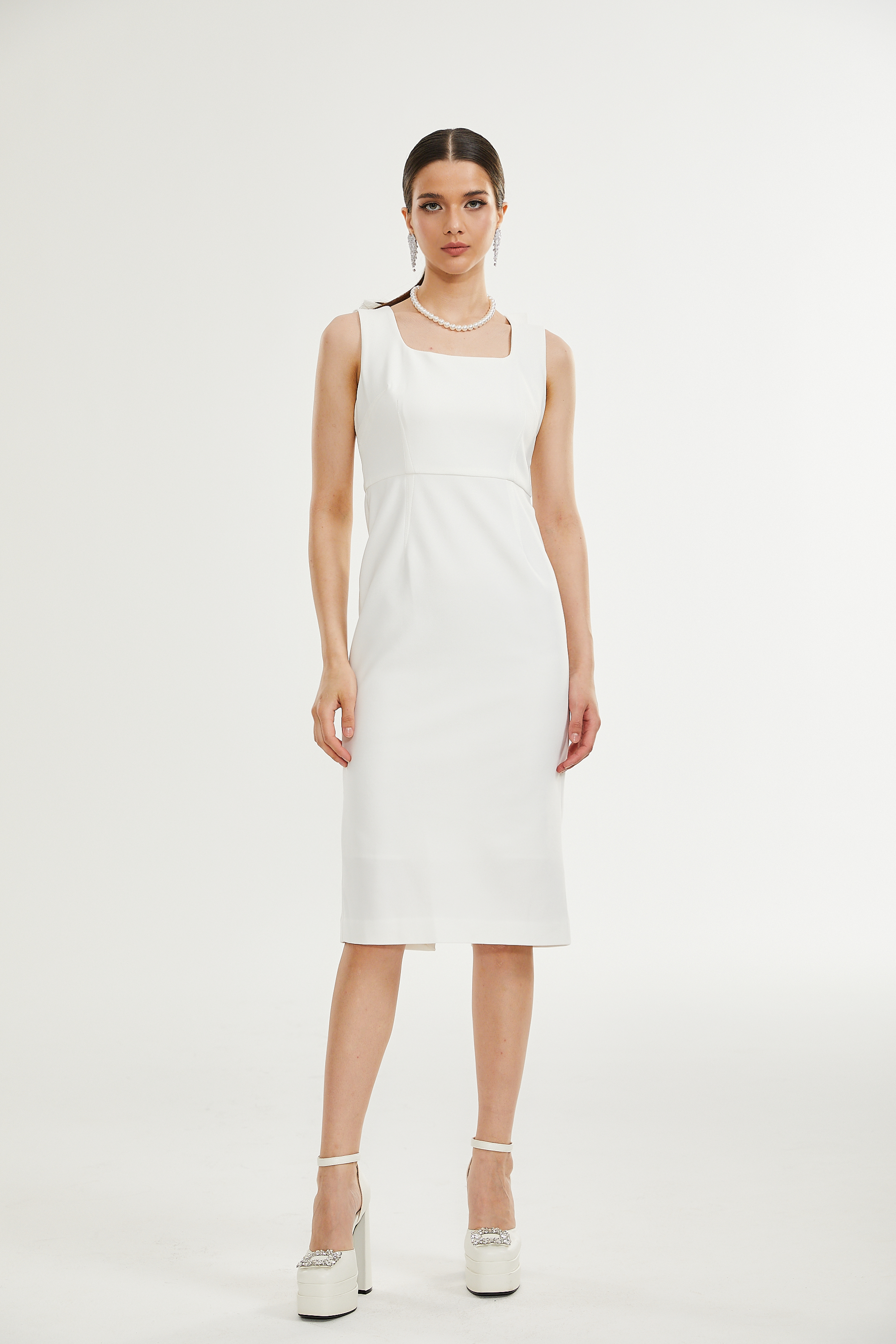 Vanna bow-detail sleeveless midi dress