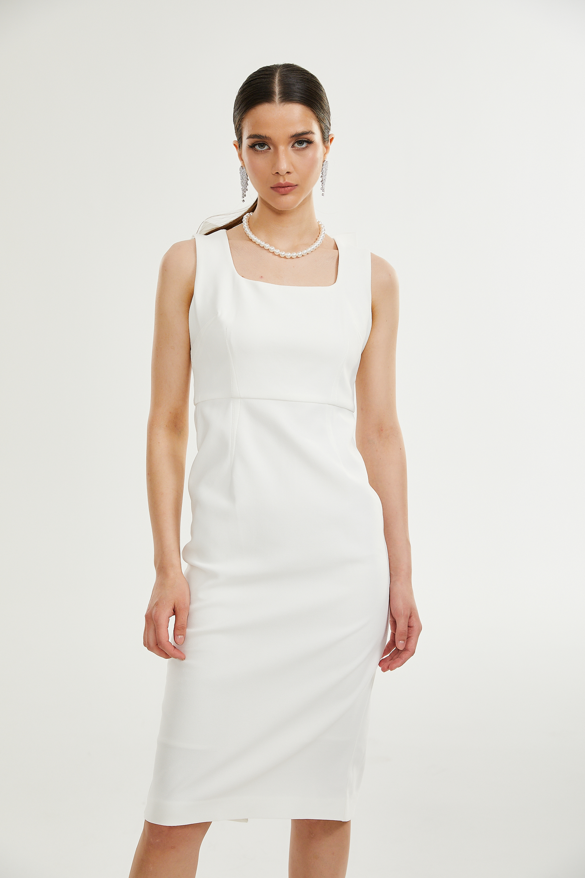 Vanna bow-detail sleeveless midi dress