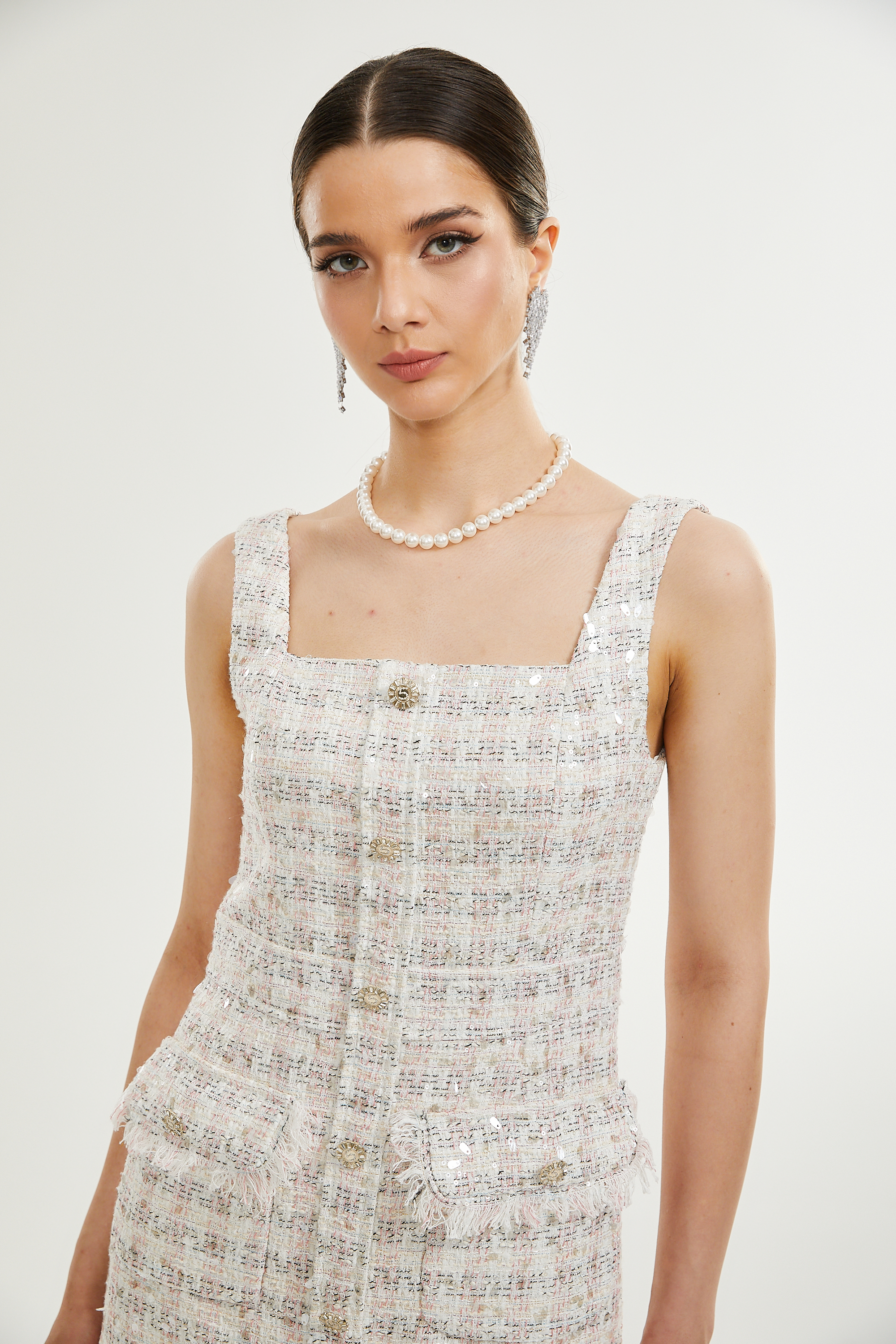 Stefania sequin-embellished tweed mini dress