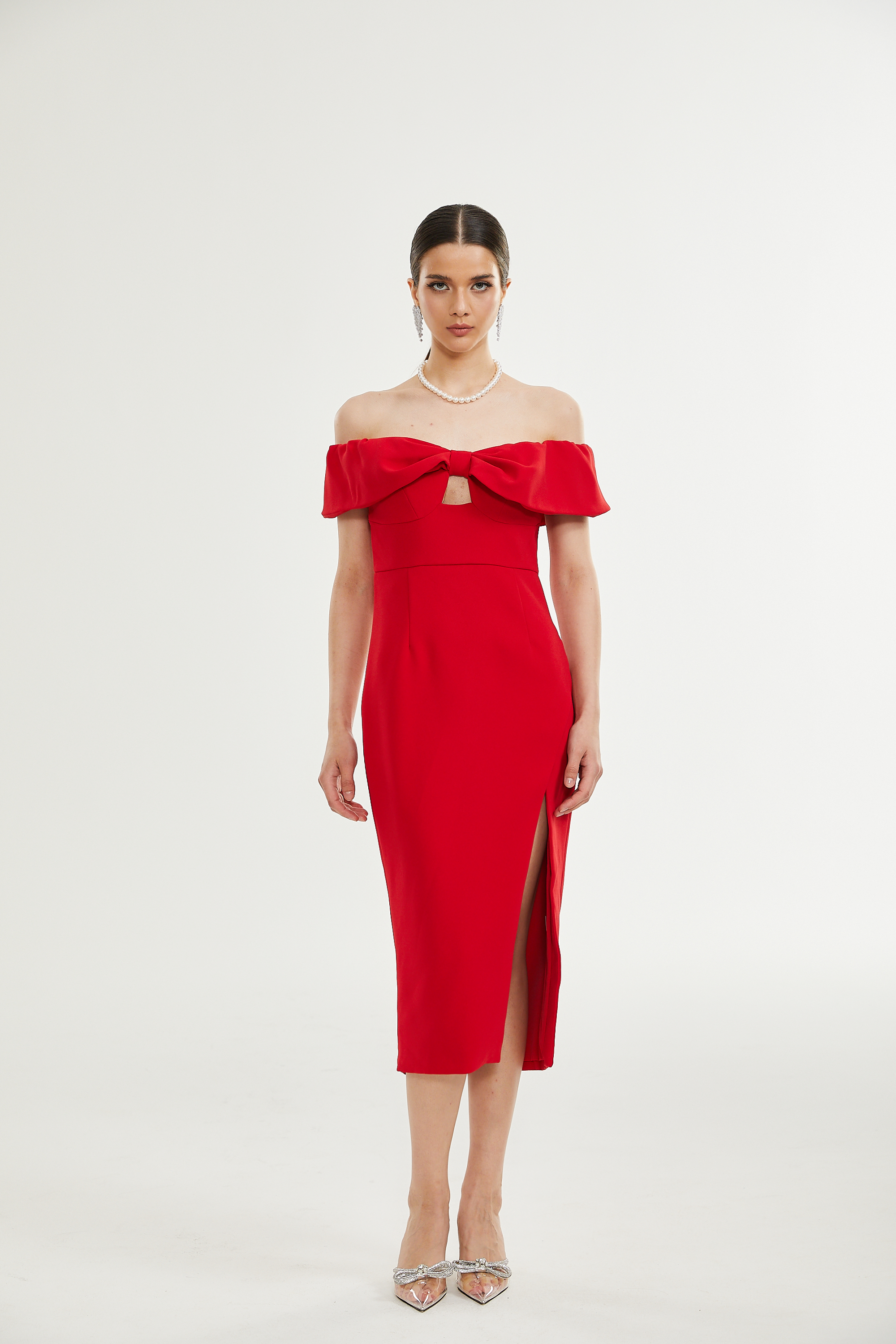 Catriona bow-detail crepe midi dress