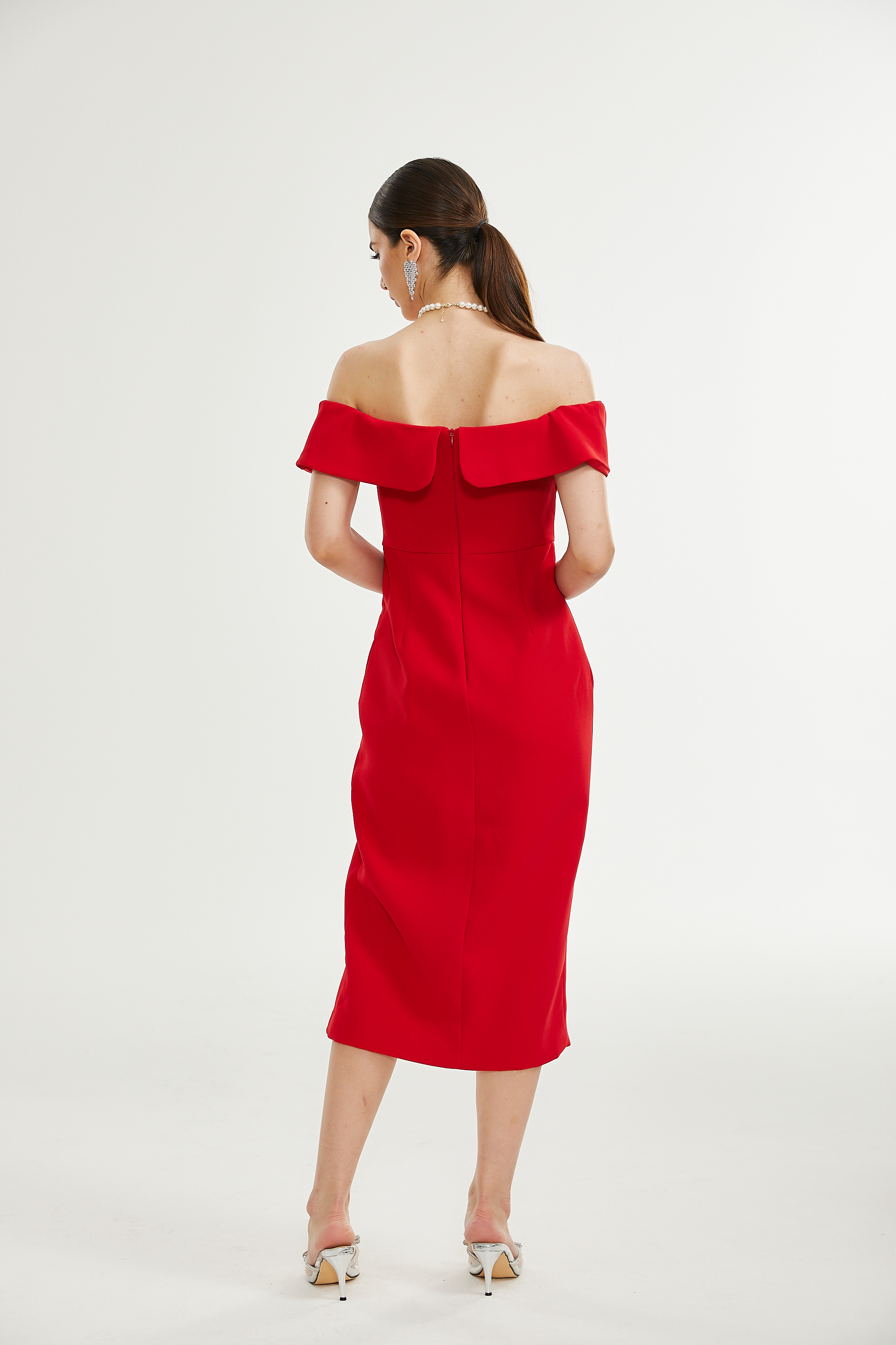 Catriona bow-detail crepe midi dress