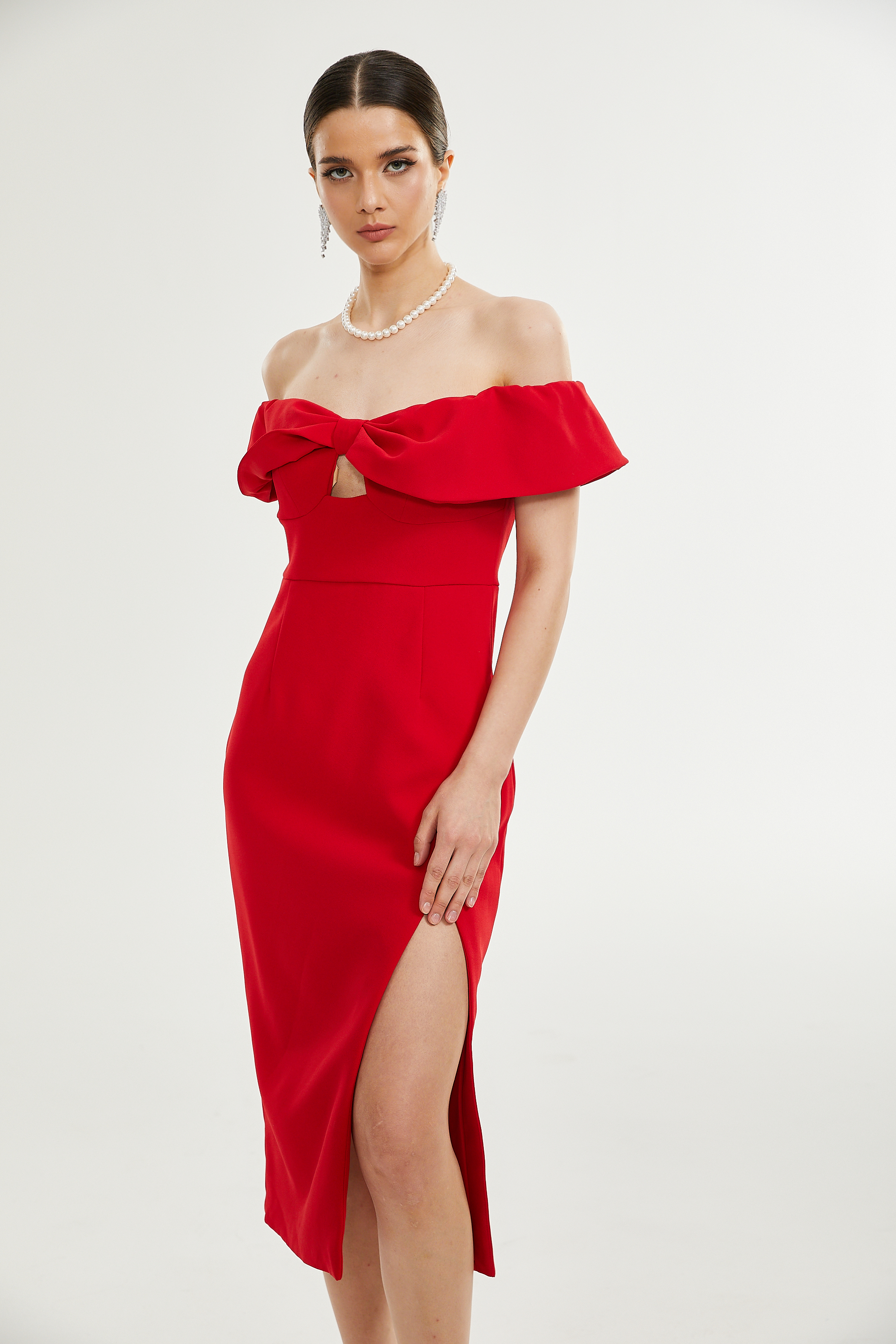 Catriona bow-detail crepe midi dress